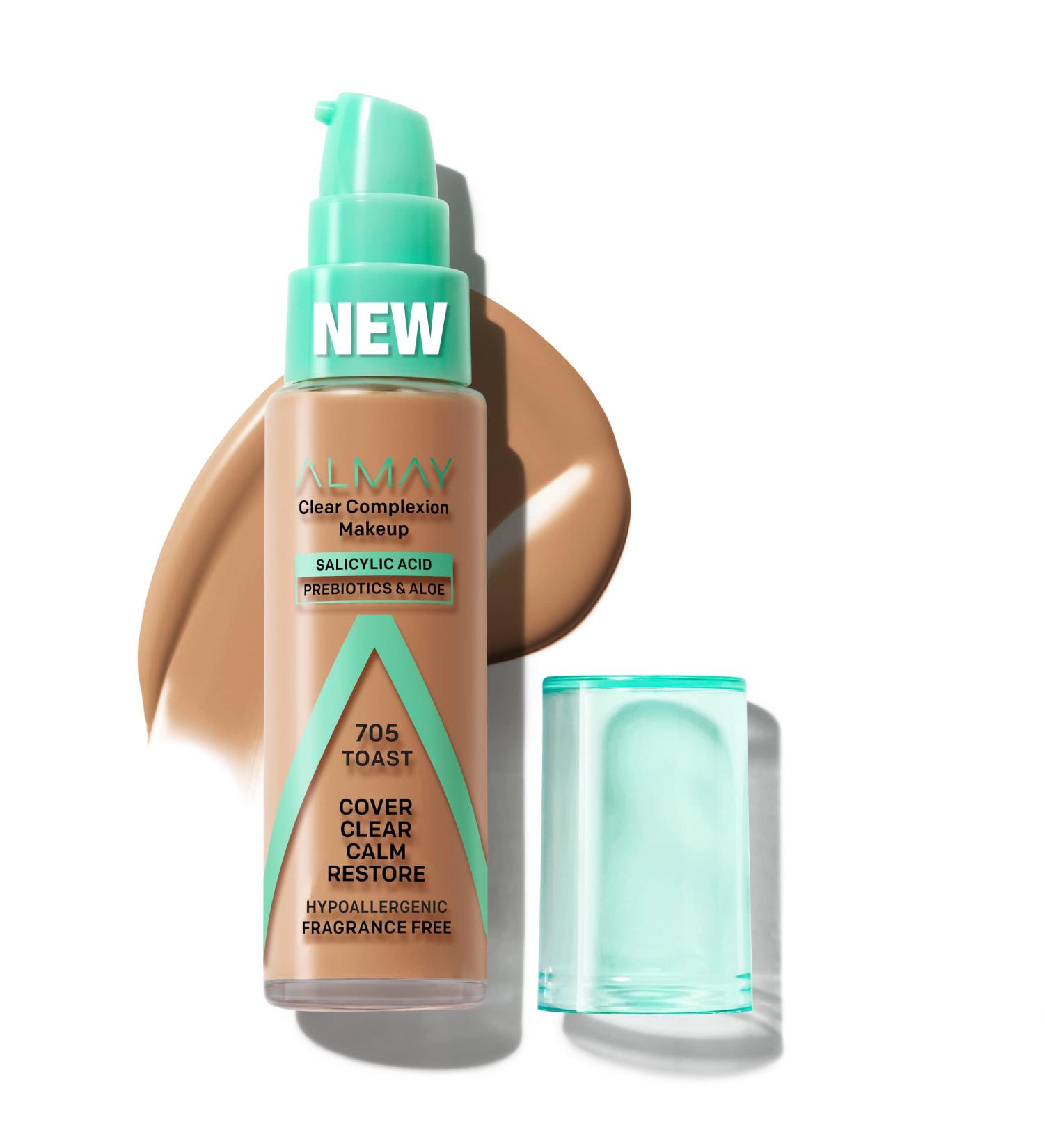 Almay Clear Complexion Acne Foundation Makeup - Salicylic Acid, Medium Coverage, Hypoallergenic, Fragrance-Free - 705 Toast 1 fl oz - Buy Online on GoSupps.com