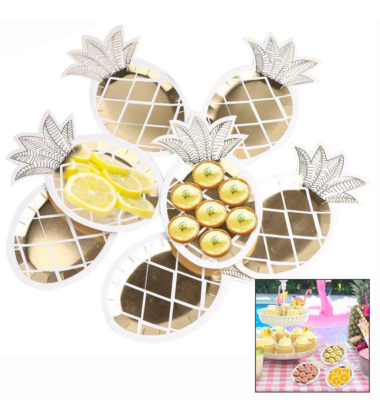 LHKJ 8 Pcs Gold Foil Pineapple Party Plates Disposable Tableware Set Paper Plates for Hawaiian Luau Party Supplies Pineapple Paper Plates for Birthday Wedding Party - Buy Online on GoSupps.com