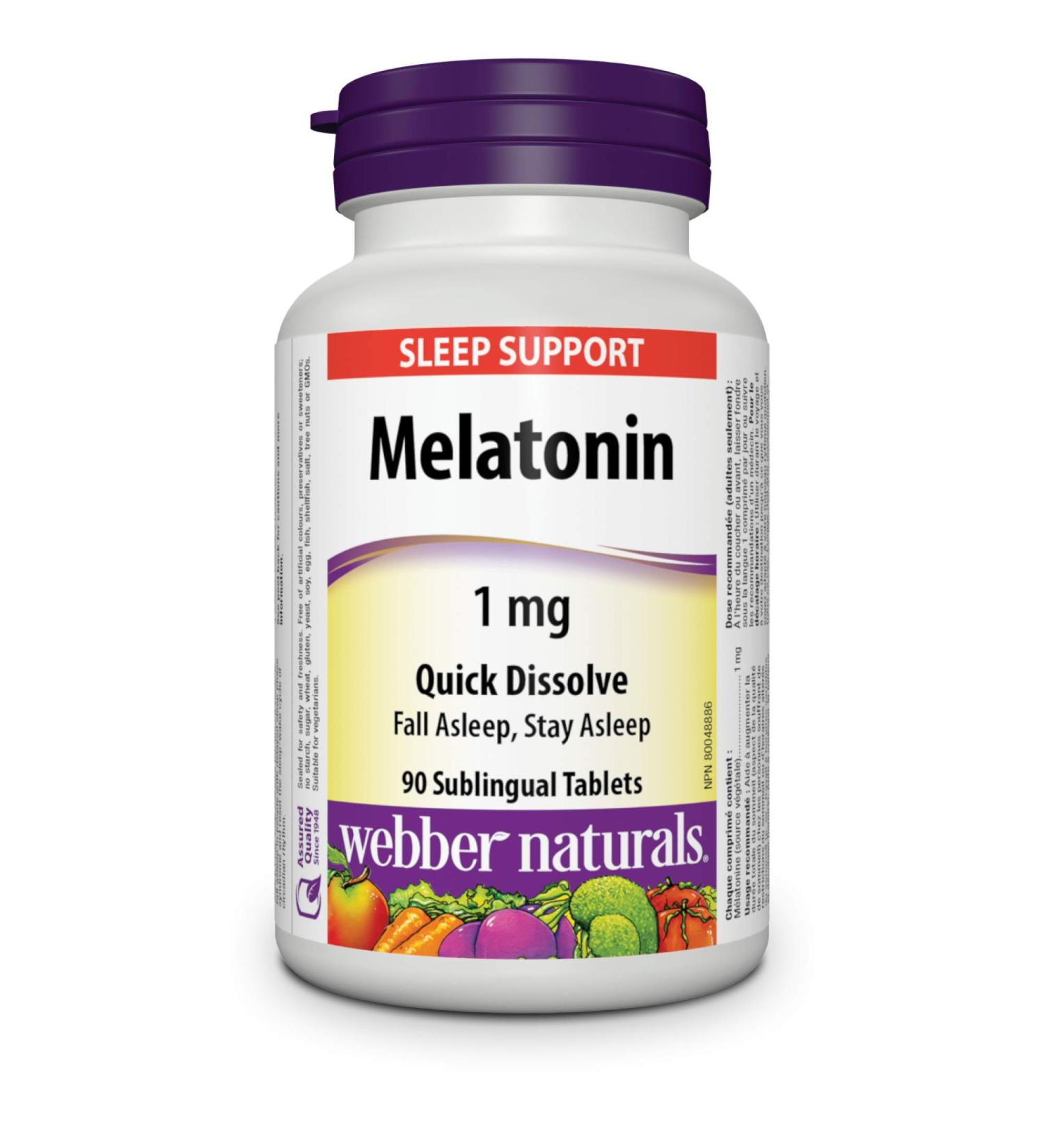 Webber Naturals Melatonin 1 mg 90 Quick Dissolve Tablets For Sleep Support Vegetarian - Buy Online on GoSupps.com