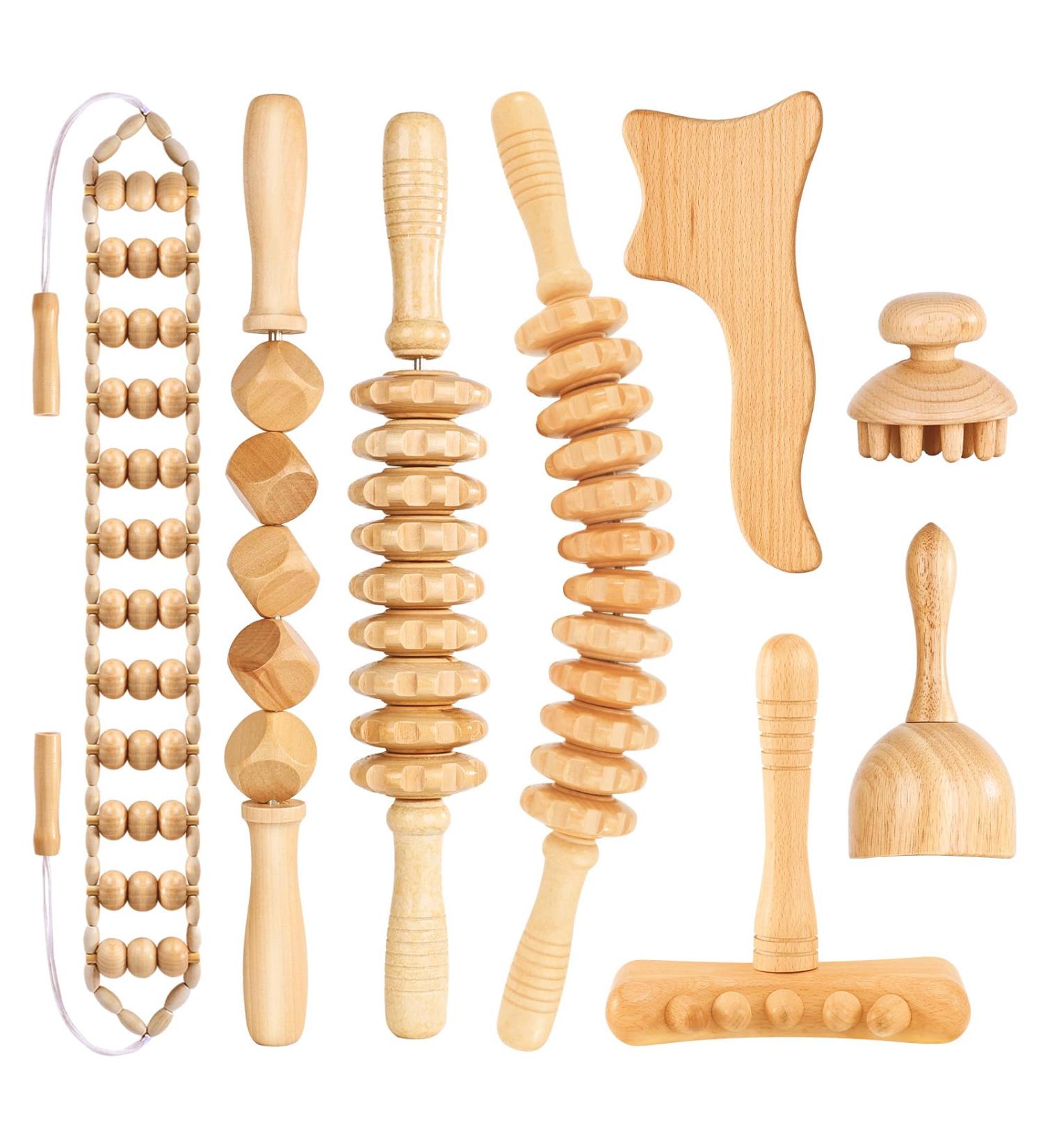 YOFuly 8 PCs Wood Therapy Massager Set | Professional Maderotherapy Body Shaping & Anti-Cellulite Roller for Muscle Pain Relief & Lymphatic Drainage - Buy Online on GoSupps.com