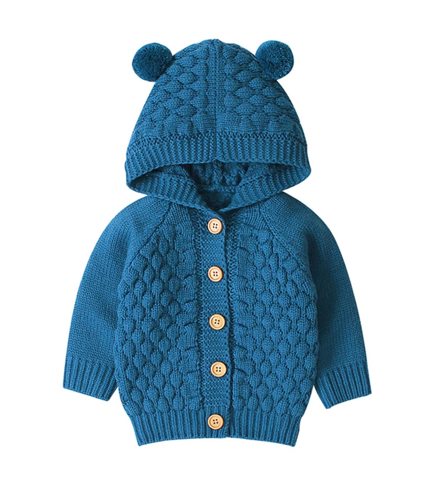 Puseky Baby Knit Sweater with Hooded Ears - 6-12 Months, Denim Blue - Buy Online on GoSupps.com