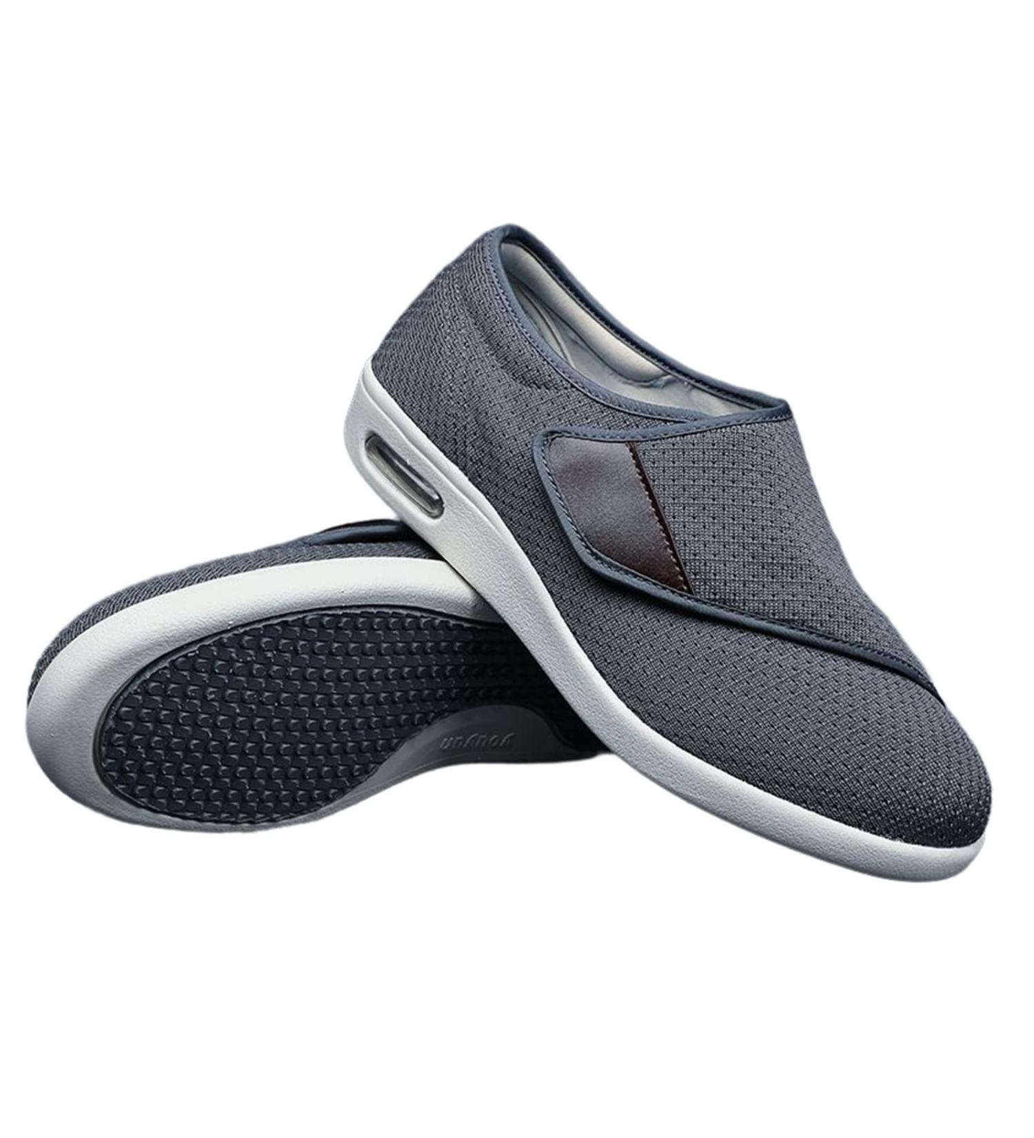 Men's Adjustable Diabetic Slipper Shoes - Grey, Size 12 | Lightweight, Comfortable, Breathable Walking Shoes for Elderly with Edema, Arthritis, Fasciitis - Buy Online on GoSupps.com