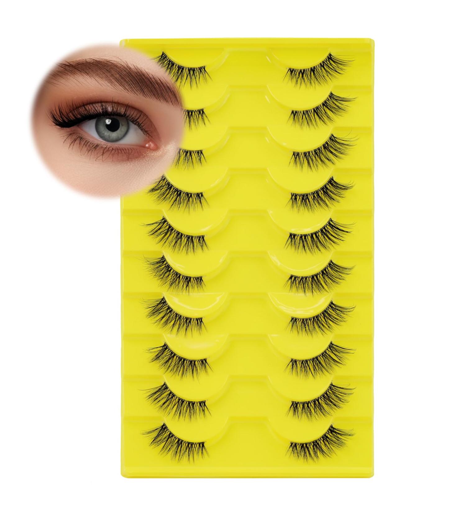 LZM Half Lashes 10 Pairs Cat Eye Lashes False Eyelashes Natural Eyelashes 3/4 Lashes Thin Clear Band Strip Lashes Half Eyelashes Reusable Fake Eyelashes Natural Lashes (QX08) - Buy Online on GoSupps.com
