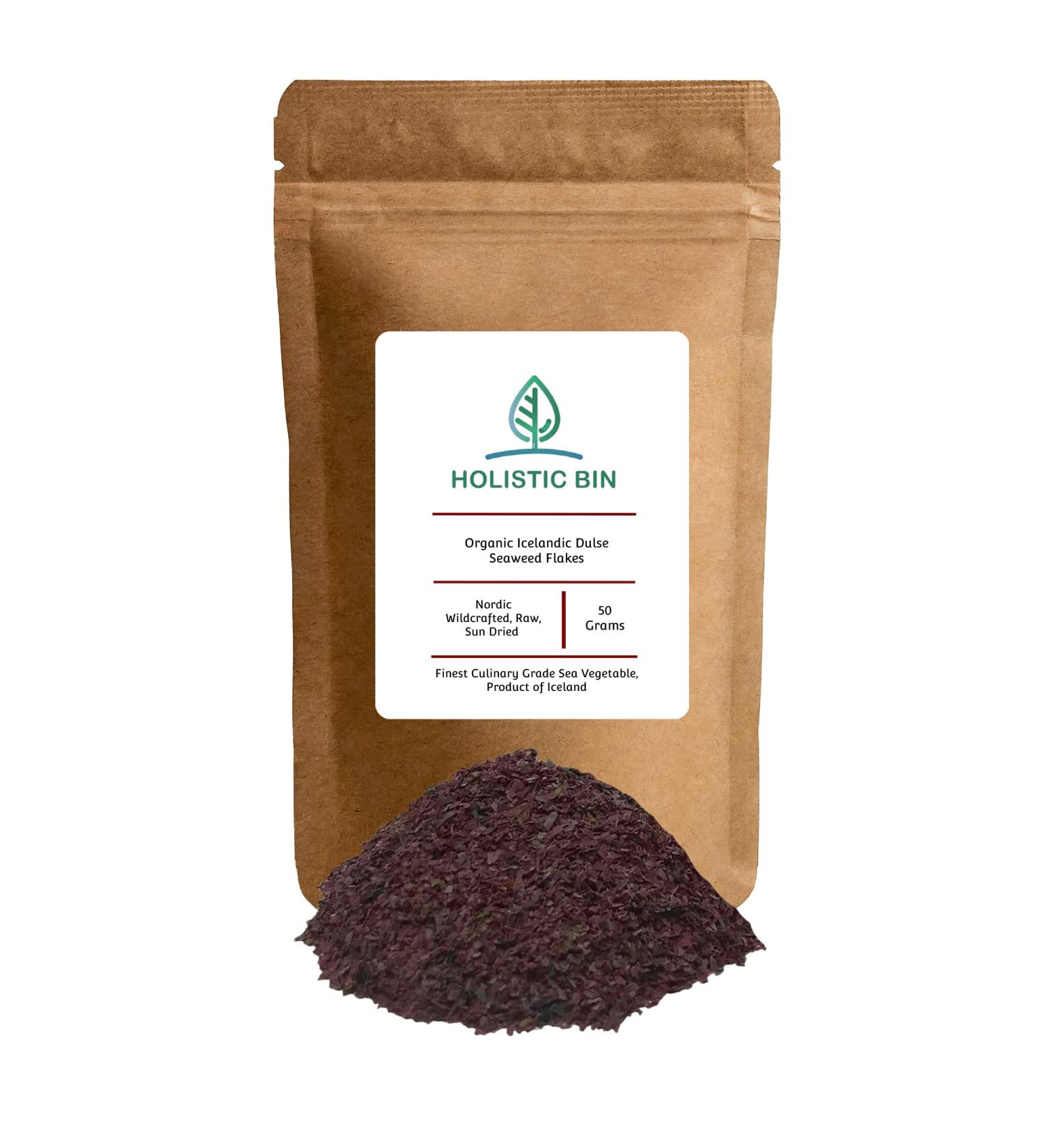Wild Icelandic Dulse Flakes - Culinary Grade Organic Seaweed Superfood by Holistic Bin | Pure Atlantic Dulse Seaweed for Soups, Smoothies & Seasoning | Rich in Iodine & Minerals - Buy Online on GoSupps.com