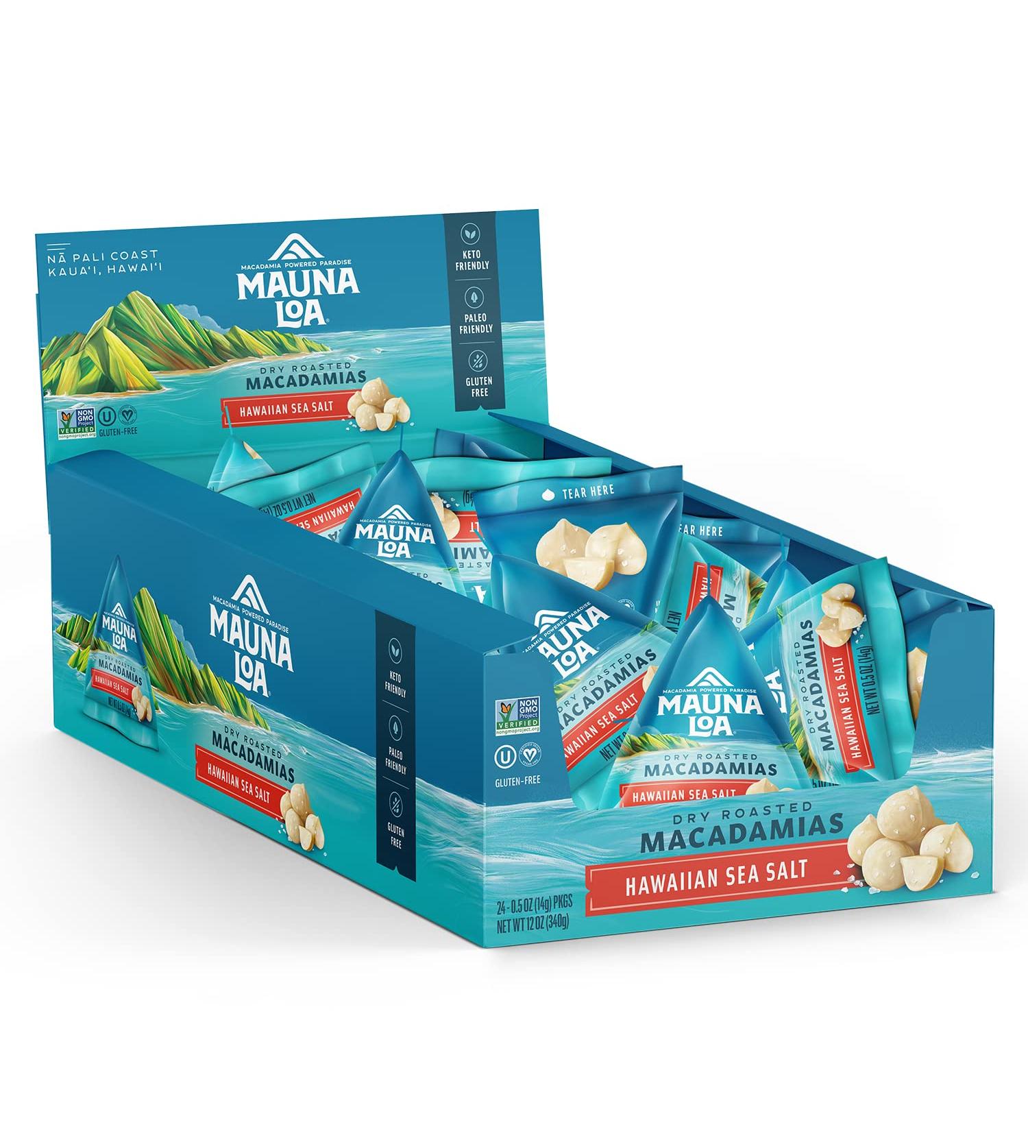 Mauna Loa Premium Hawaiian Roasted Macadamia Nuts - Roasted Salted Flavor - 0.5 Oz Pouches (Pack of 24) - Hawaiian Sea Salt - Buy Online on GoSupps.com