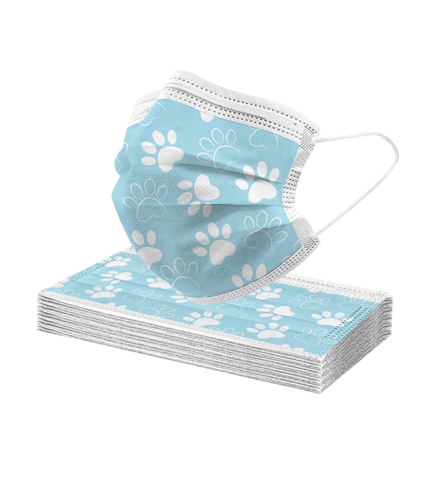10-100PCS Adult Solid color Lovely Paw Print Disposable Protection Face Bandanas 3-Layer Breathable Face_Masks for Daily Use Blue-10pc - Buy Online on GoSupps.com