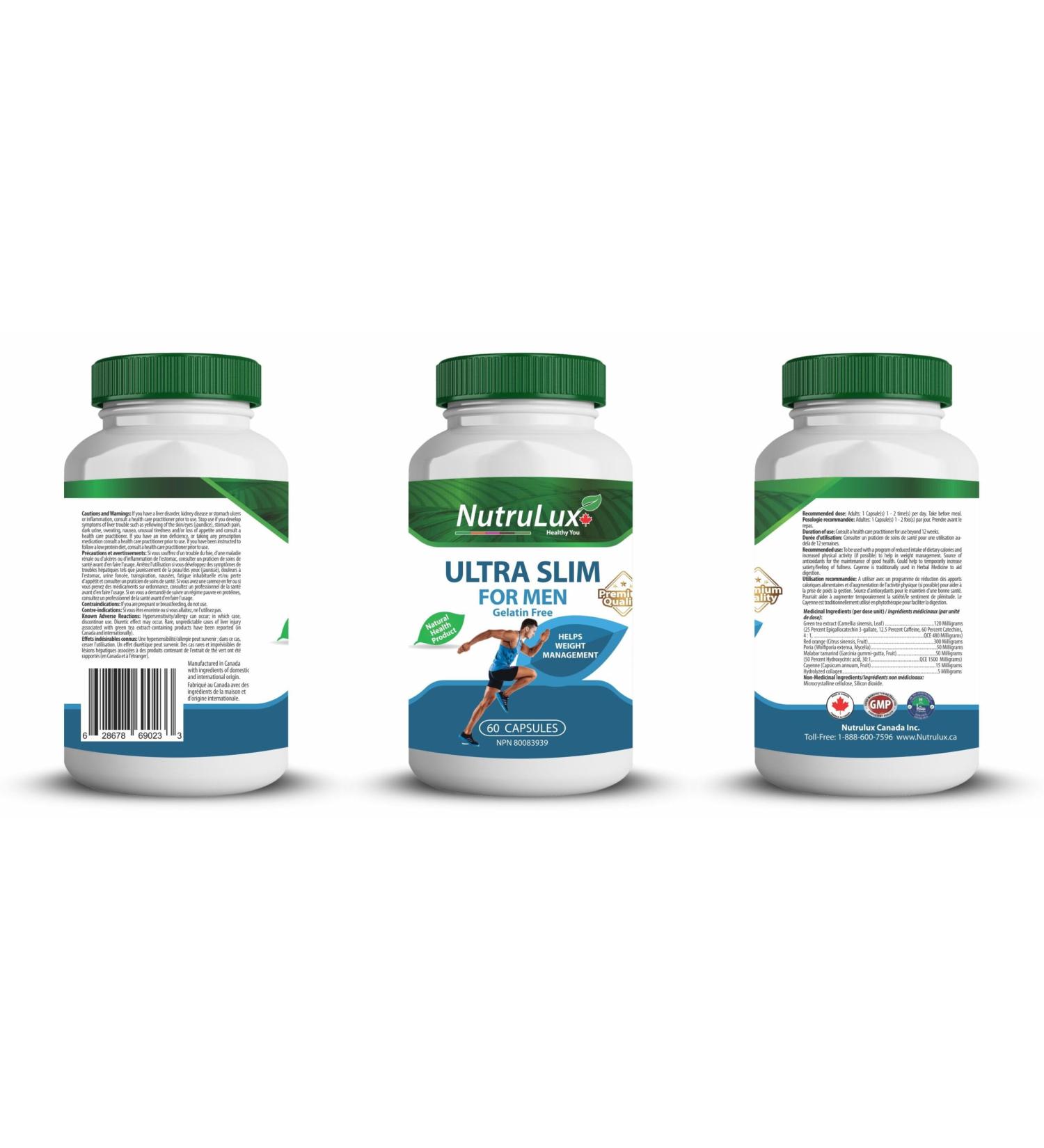NutruLux Ultra Slim For Men (120mg Camellia Sinensis) Halal Vegan Gelatin Free Capsules - Weight Management Support Essential Supplement for Men's Slimming with Antioxidants - Daily Intake for Men Nutrient-Rich Slimming Capsules 180 Capsules (Pack of 3) - Buy Online on GoSupps.com