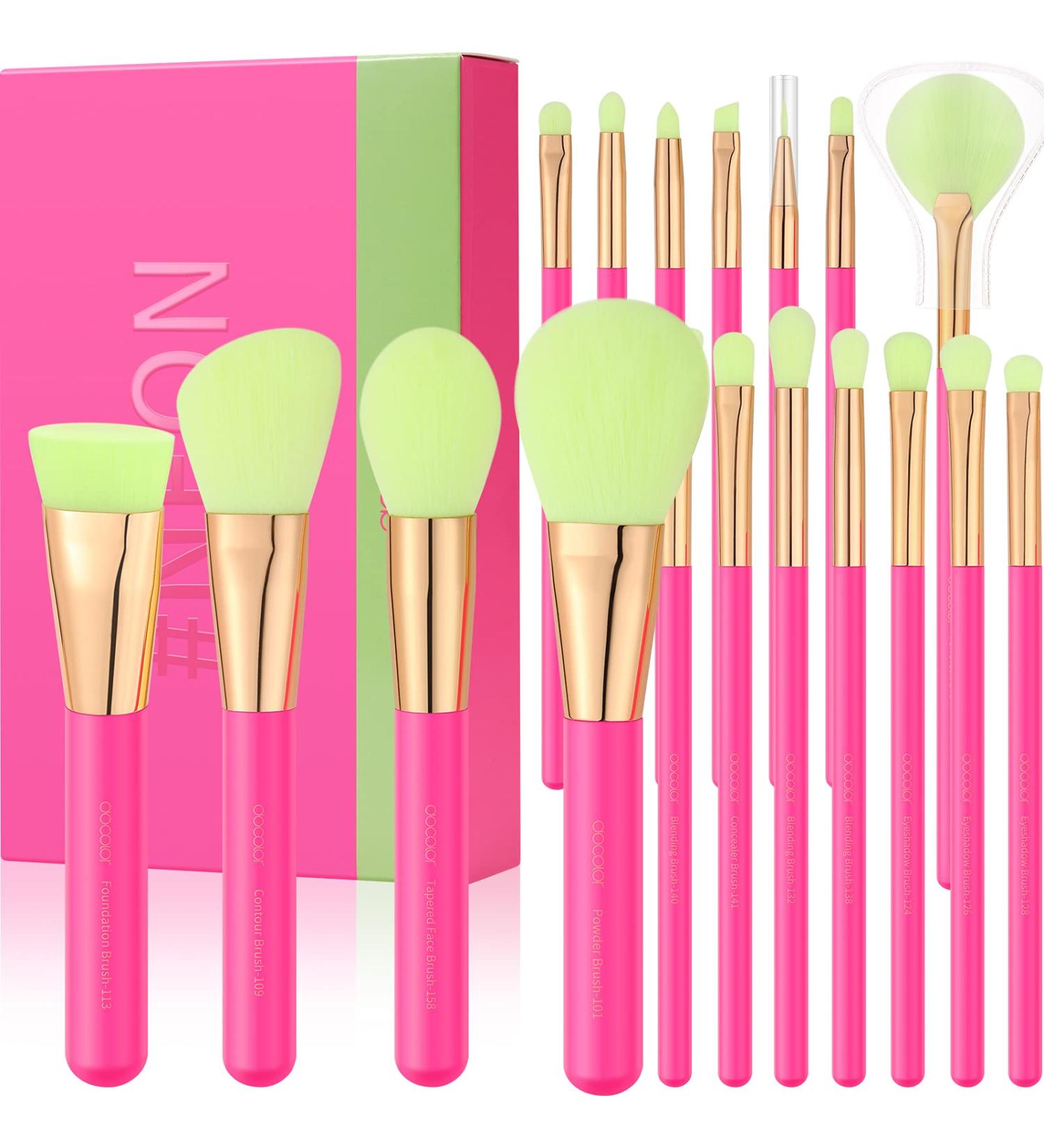 Docolor 18 Pcs Neon Pink Makeup Brushes Set - Professional Synthetic Cruelty-Free Brushes for Foundation, Powder, Blending, and More - Easy to Clean - Buy Online on GoSupps.com