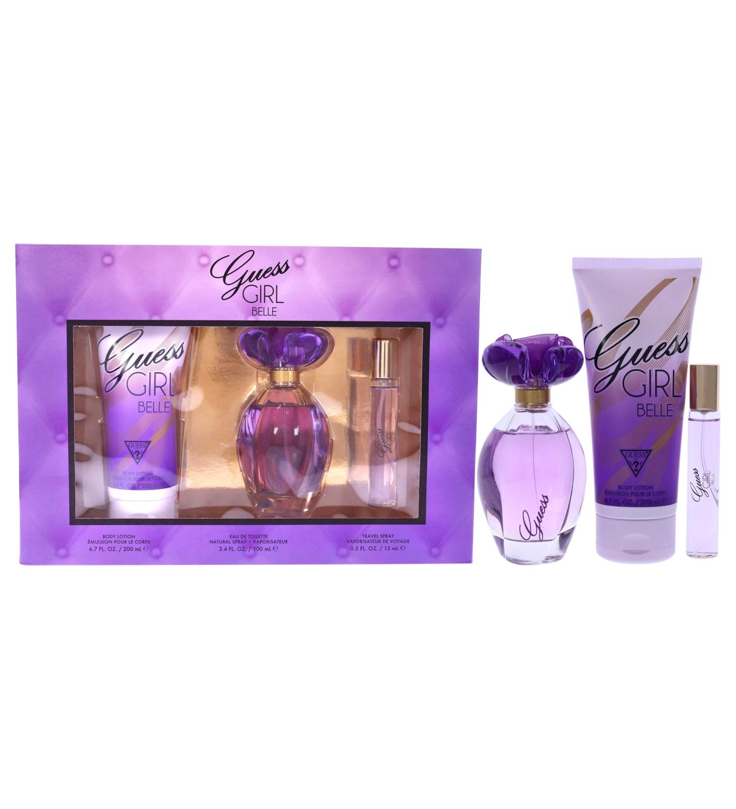 Guess Girl Belle 3 Pc Gift Set 3.4oz EDT Spray 0.5oz EDP Travel Spray 6.7oz Body Lotion GIFTSET - Buy Online on GoSupps.com