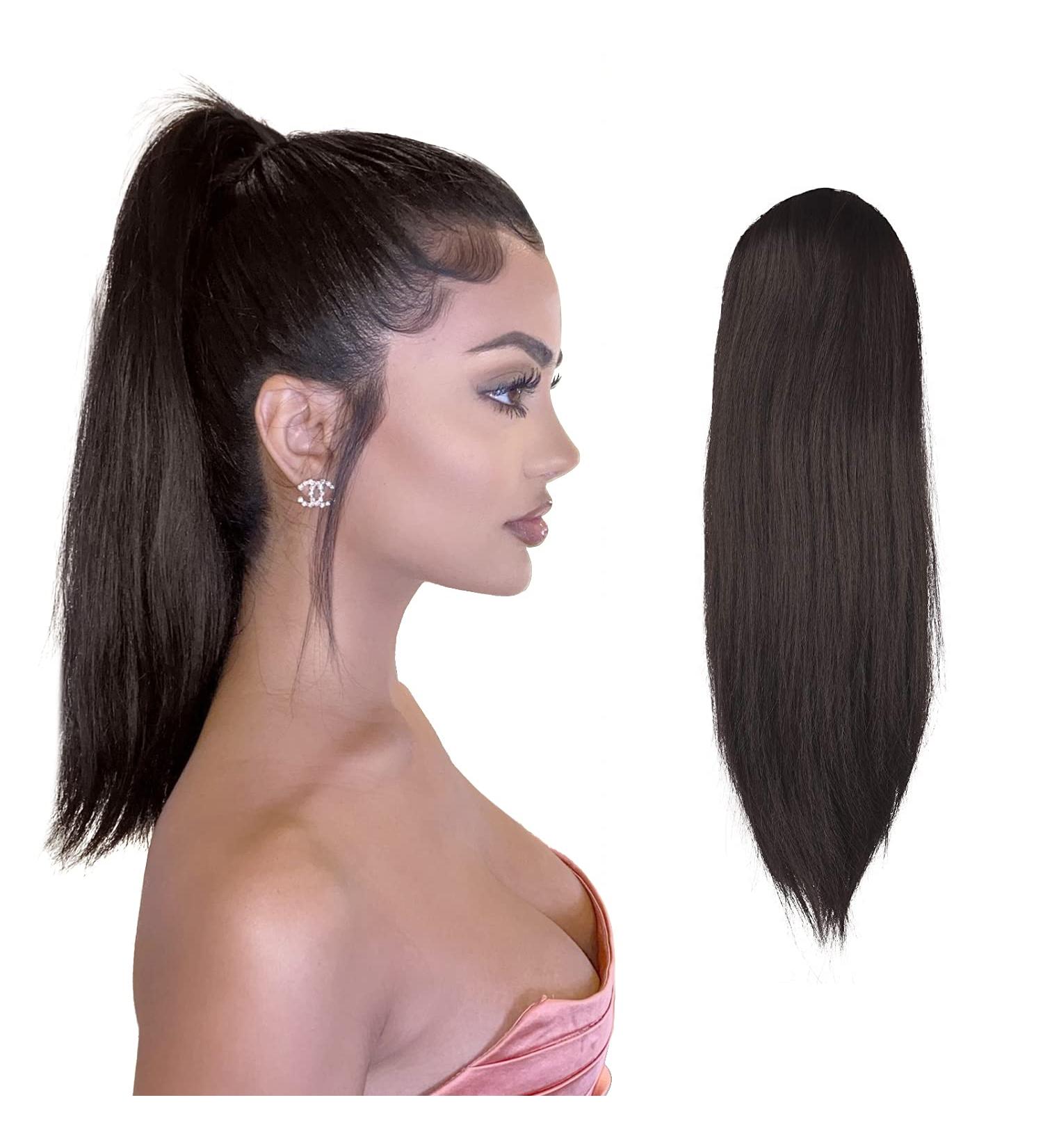 FESHFEN 16 Straight Drawstring Ponytail Extension Medium Brown - Pack of 1 | Natural Synthetic Long Ponytail Hairpiece for Women and Girls - Buy Online on GoSupps.com