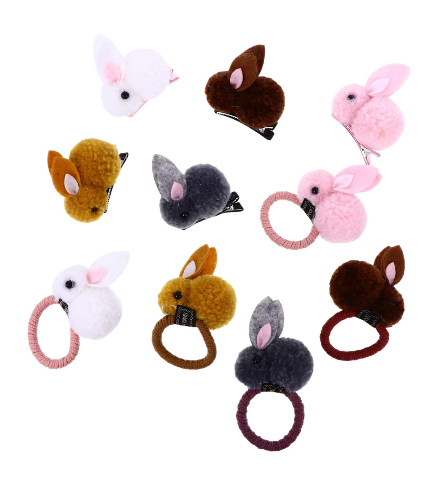 Frcolor 10-Piece Plush Rabbit Ponytail Holder Clips - Cute Elastic Hair Ties for Women & Girls - Random Styles - Shop Internationally! - Buy Online on GoSupps.com