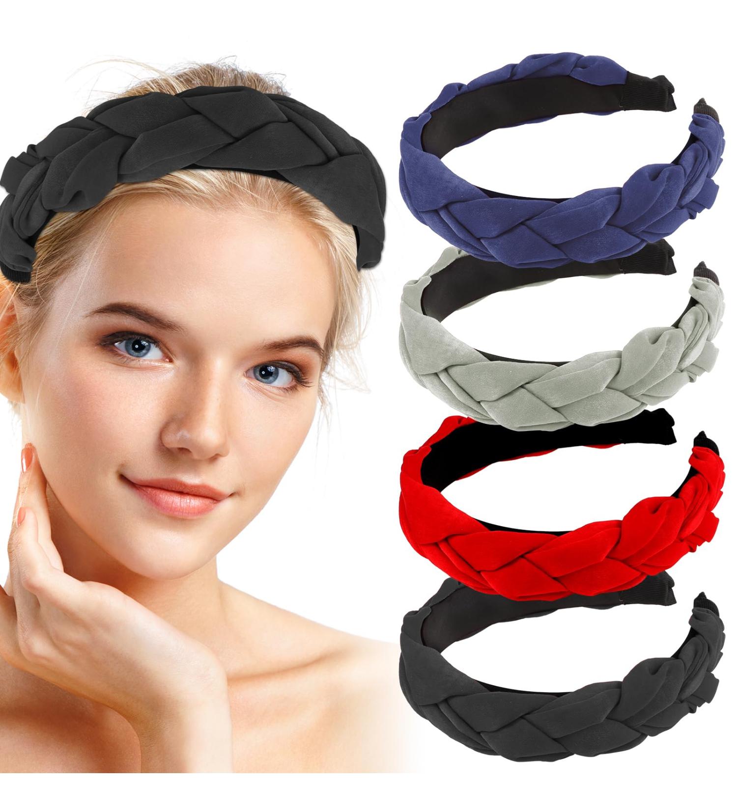 Newofview Vintage Hair Accessories - 4 Piece Hair-Rip Headband Set for Women & Girls (Black Red Navy Blue Green) - Fashionable Frontal Ligaments - Buy Online on GoSupps.com