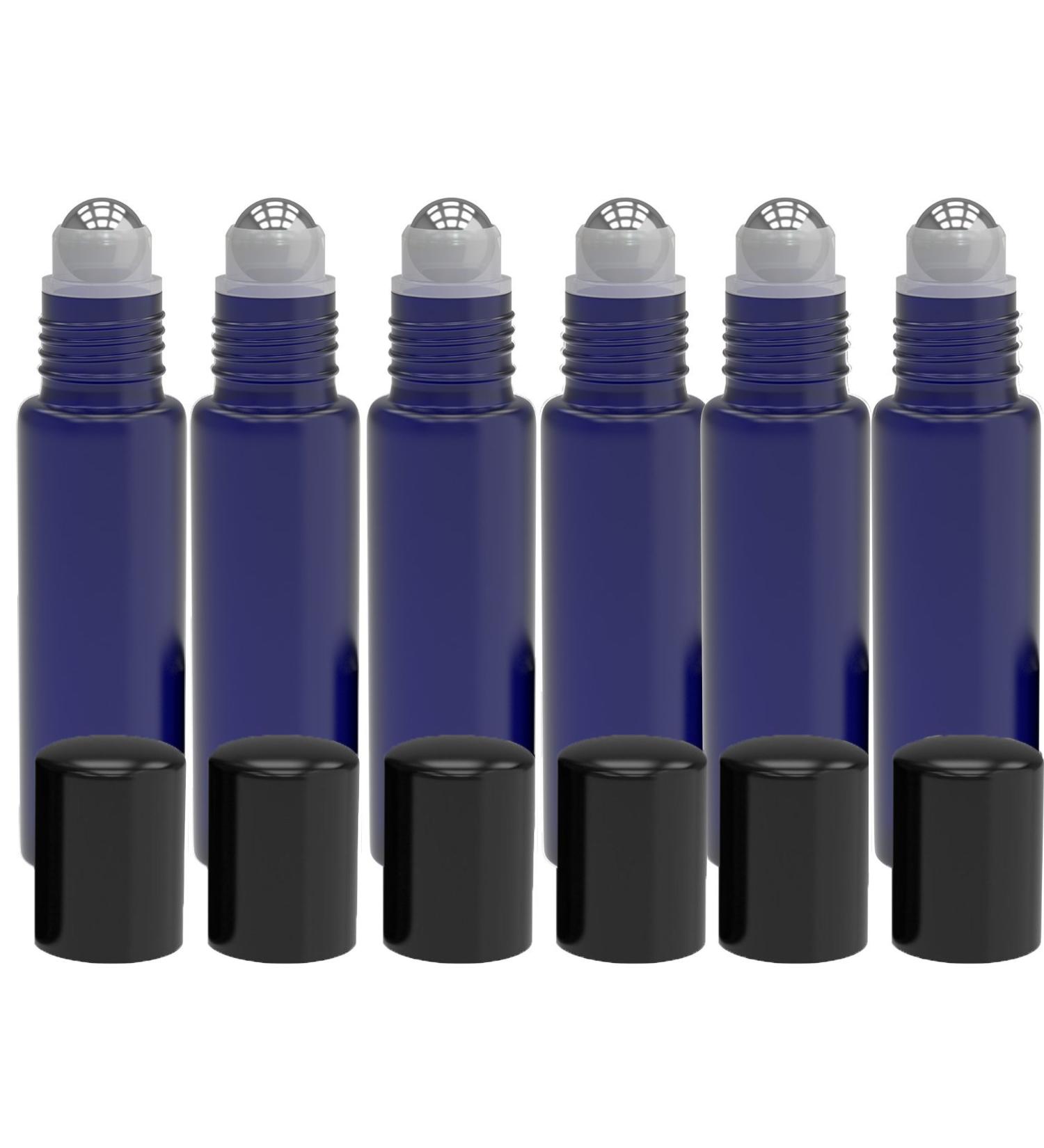 6 Pack Empty Glass Roll-On Bottles 10ml - Refillable Stainless Steel Roller Ball for Fragrance & Essential Oils - Frosted Blue Color - Buy Online on GoSupps.com