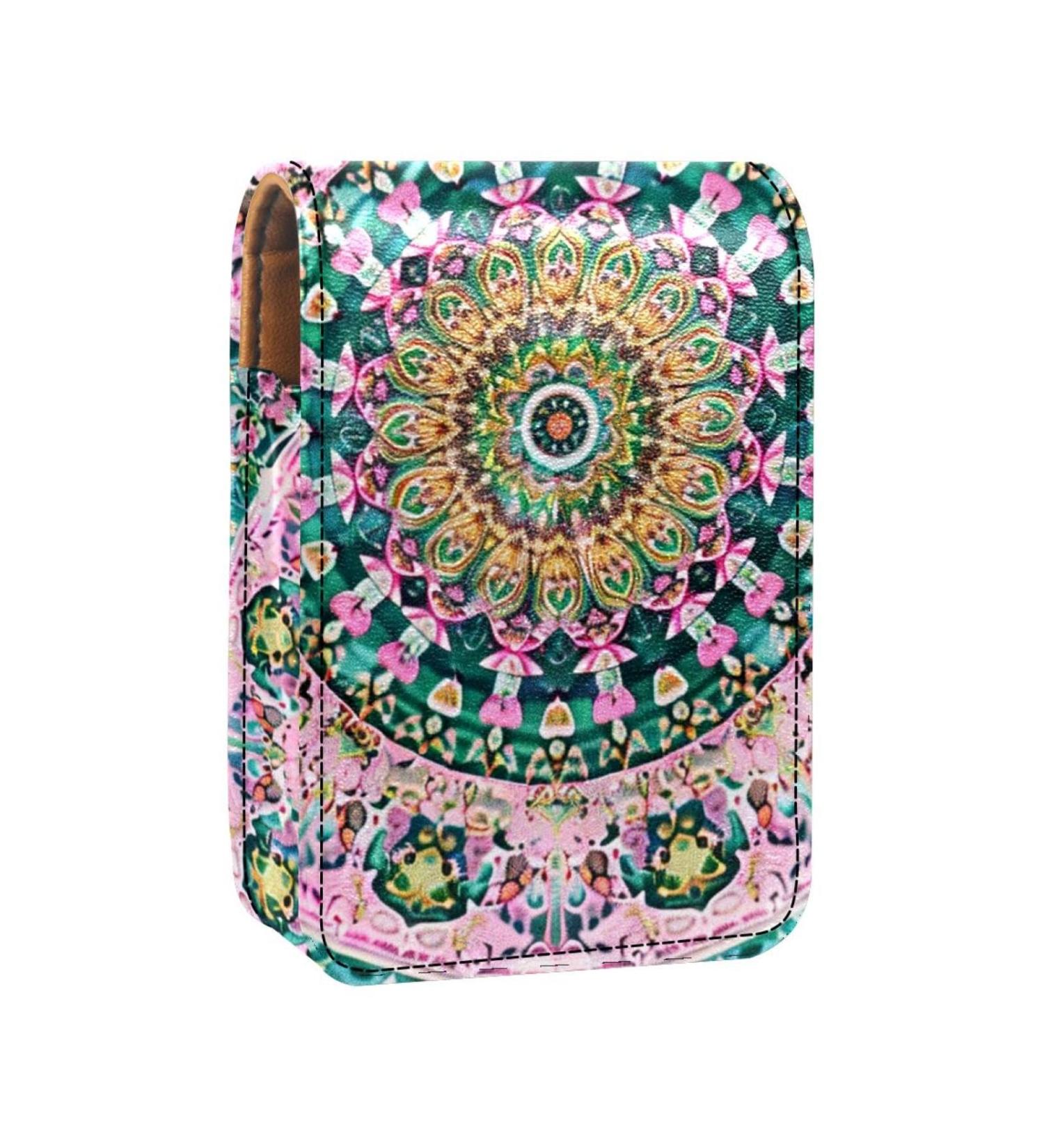 Vintage Rainbow Floral Lipstick Case | Leather Lip Gloss Organizer with Mirror | Mini Holder Bag for International Shipping - Buy Online on GoSupps.com