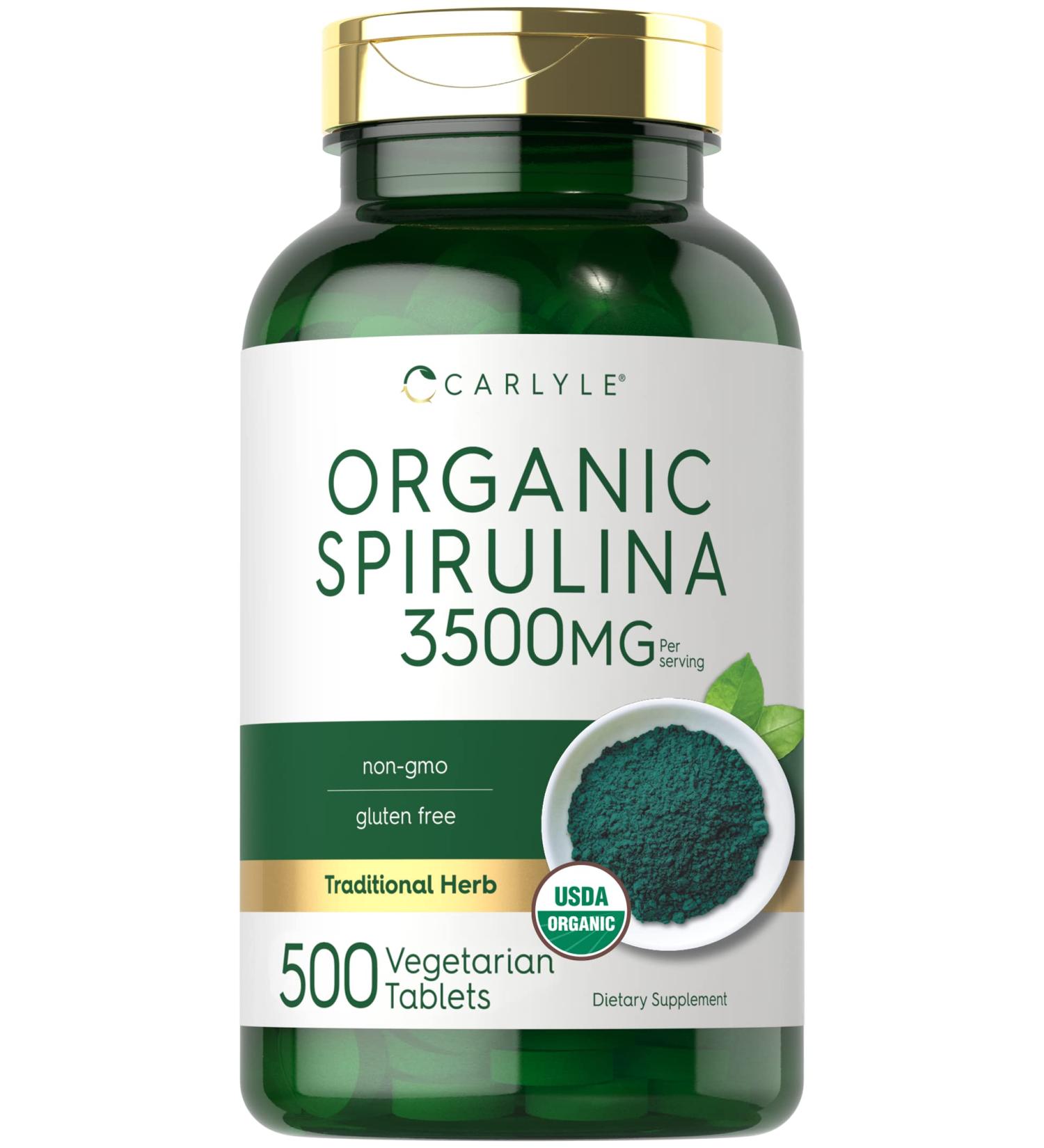 Carlyle Organic Spirulina Tablets 3500mg - 500 Count | Non-GMO & Gluten Free - Buy Online on GoSupps.com
