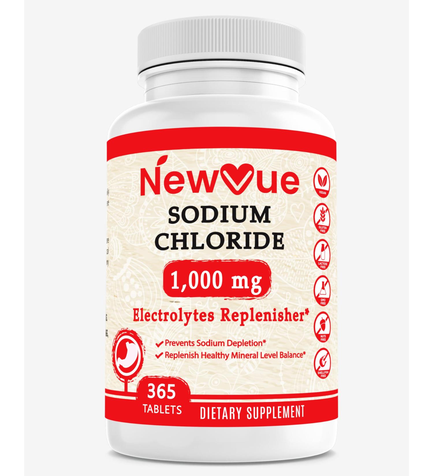 Sodium Chloride 1000mg - 365 Non-GMO Salt Tablets for Electrolyte Hydration | Gluten Free - Buy Online on GoSupps.com