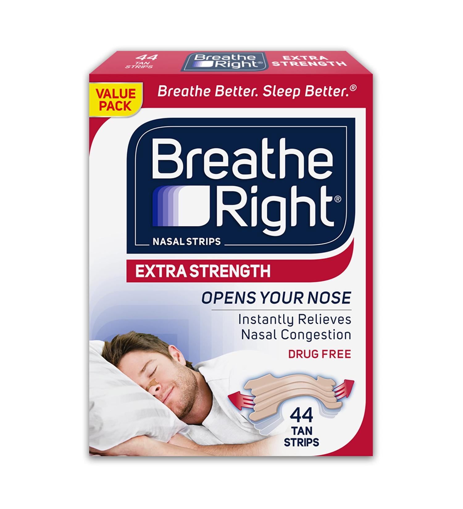 Breathe Right Extra Strength Tan Nasal Strips - Nasal Congestion Relief for Colds & Allergies - 44 count - Buy Online on GoSupps.com