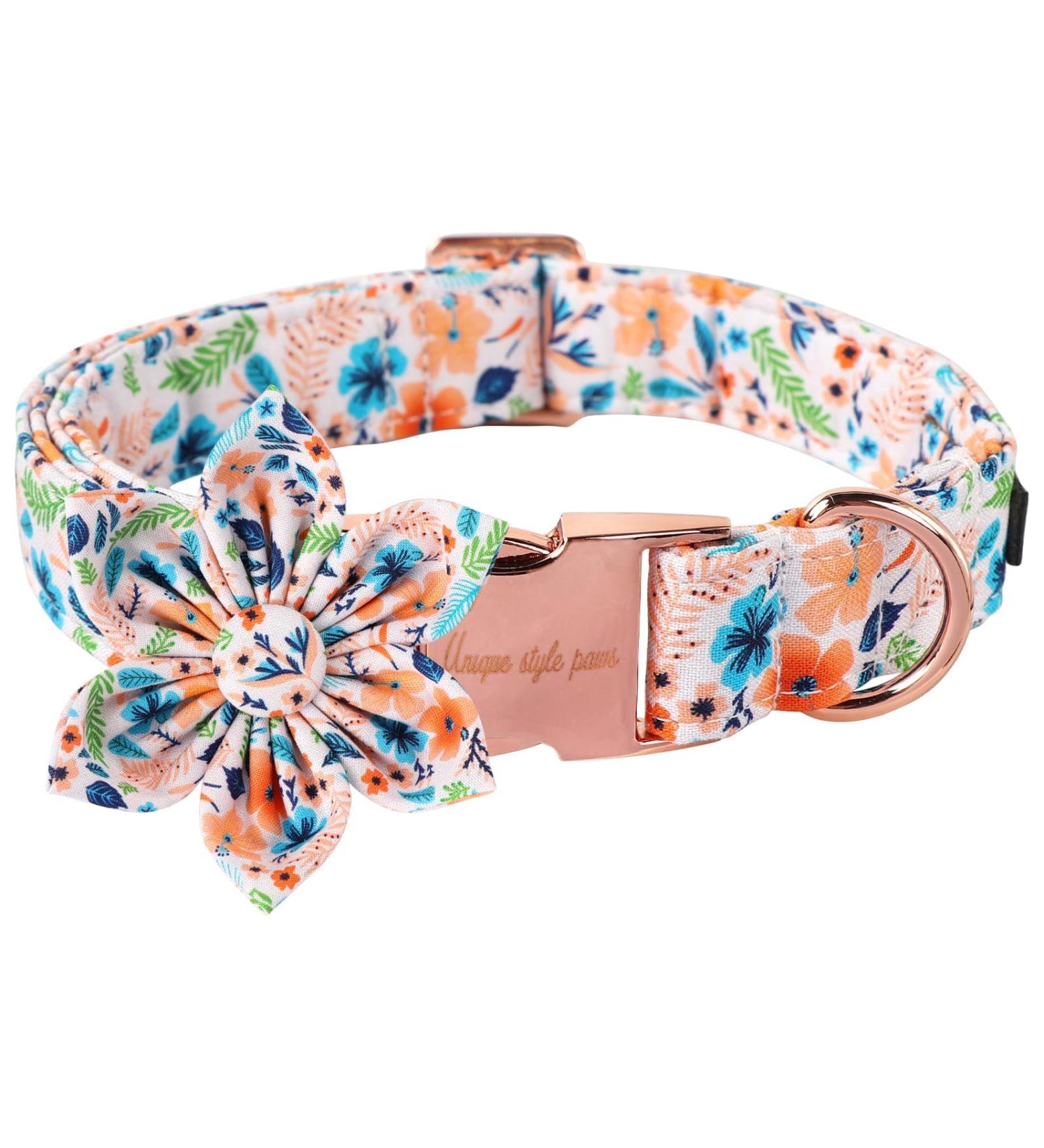 Unique Style Paws Peach Flower Dog Collar | Adjustable Cotton Collar for Young Girls | XL 16-26in Metal Buckle - Buy Online on GoSupps.com