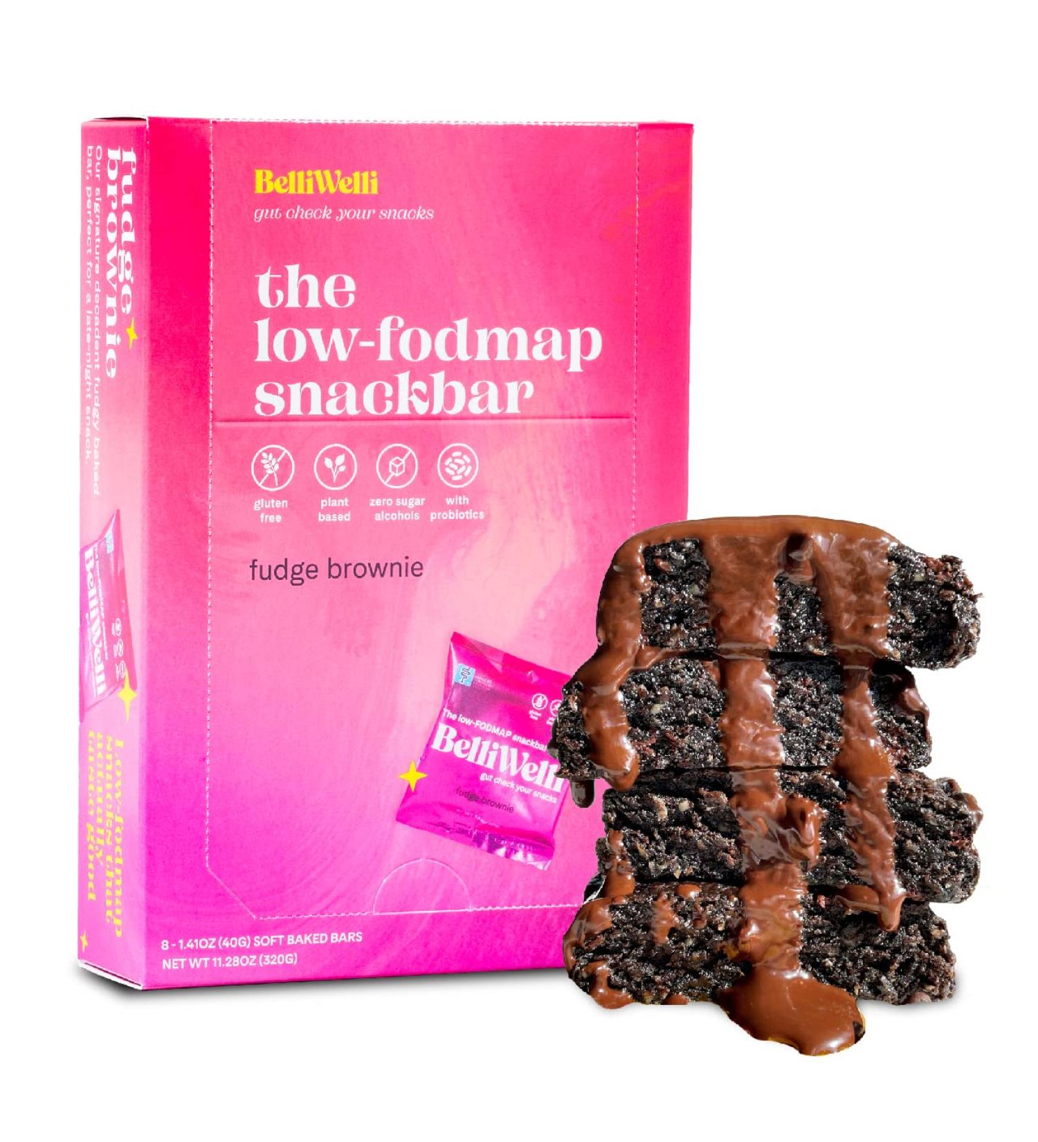BelliWelli Vegan Gluten-Free Fudge Brownie Snack Bar (8-Pack) | Low FODMAP Certified, Dairy Free, Gut Friendly, Probiotics | Guilt-Free Dessert for Breakfast - Buy Online on GoSupps.com