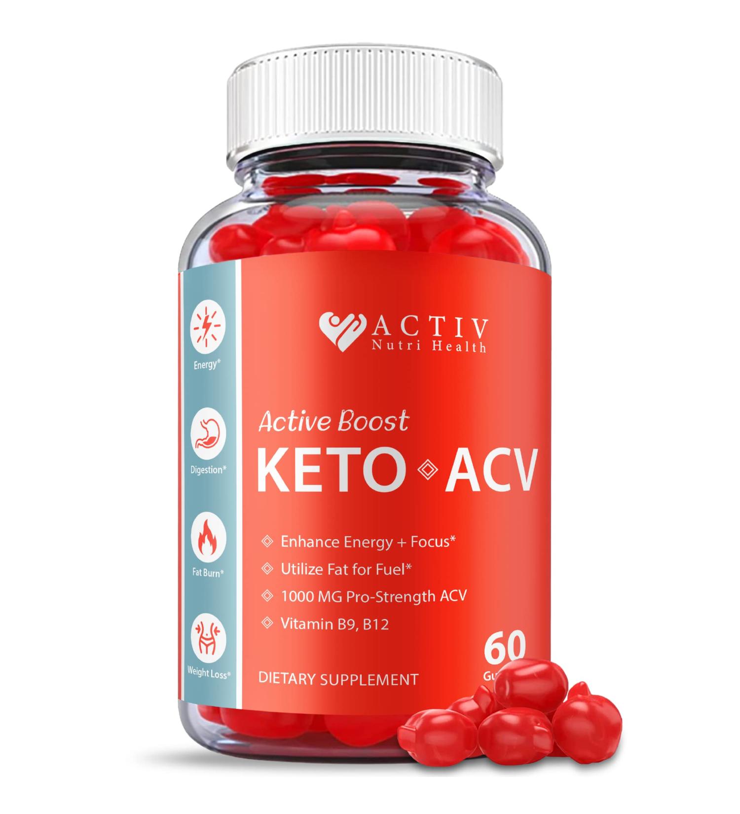 Activ Keto ACV Gummies - 1000mg Vegan Formula with Apple Cider Vinegar & Vitamin B (60 Gummies) - Buy Online on GoSupps.com