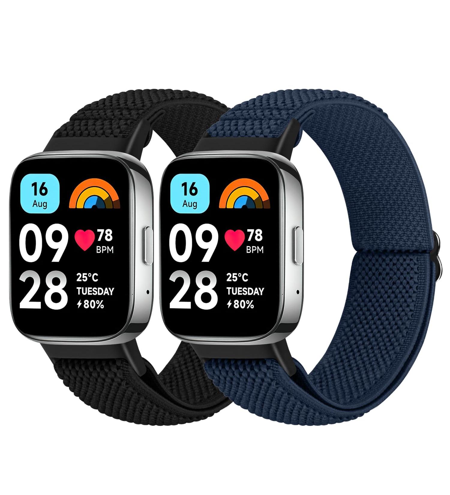 BTTNG Elastic Bracelet for Xiaomi Redmi Watch 3 Active - Adjustable Solo Loop 2-Piece Set (Black + Indigo) - Comfortable Sports Replacement for Men & Women - Buy Online on GoSupps.com