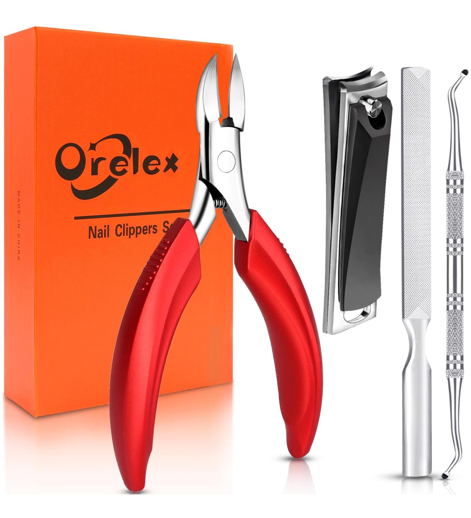 Orelex Nail Scissors & Cutters for Ingrown & Curly Nails - Ergonomic Stainless Steel Fingernail Clipper with Nail File - Professional Quality - Buy Online on GoSupps.com