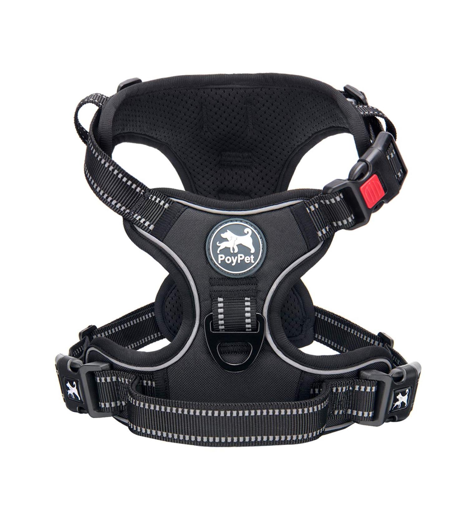 PoyPet No Pull Dog Harness | Reflective Adjustable Vest for Small Dogs | Easy Control Handle | Black - Buy Online on GoSupps.com