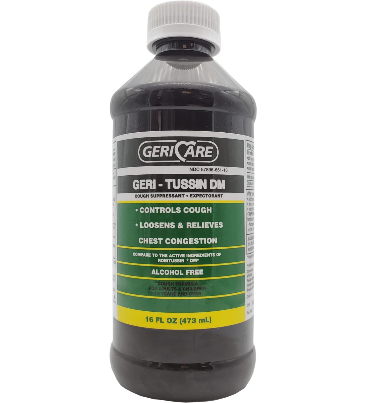Liquid Cold 16 oz Bottle Geri Tussin DM Cough Suppressant Chest Congestion Compares to Robitussin DM Robitusim Robitosin