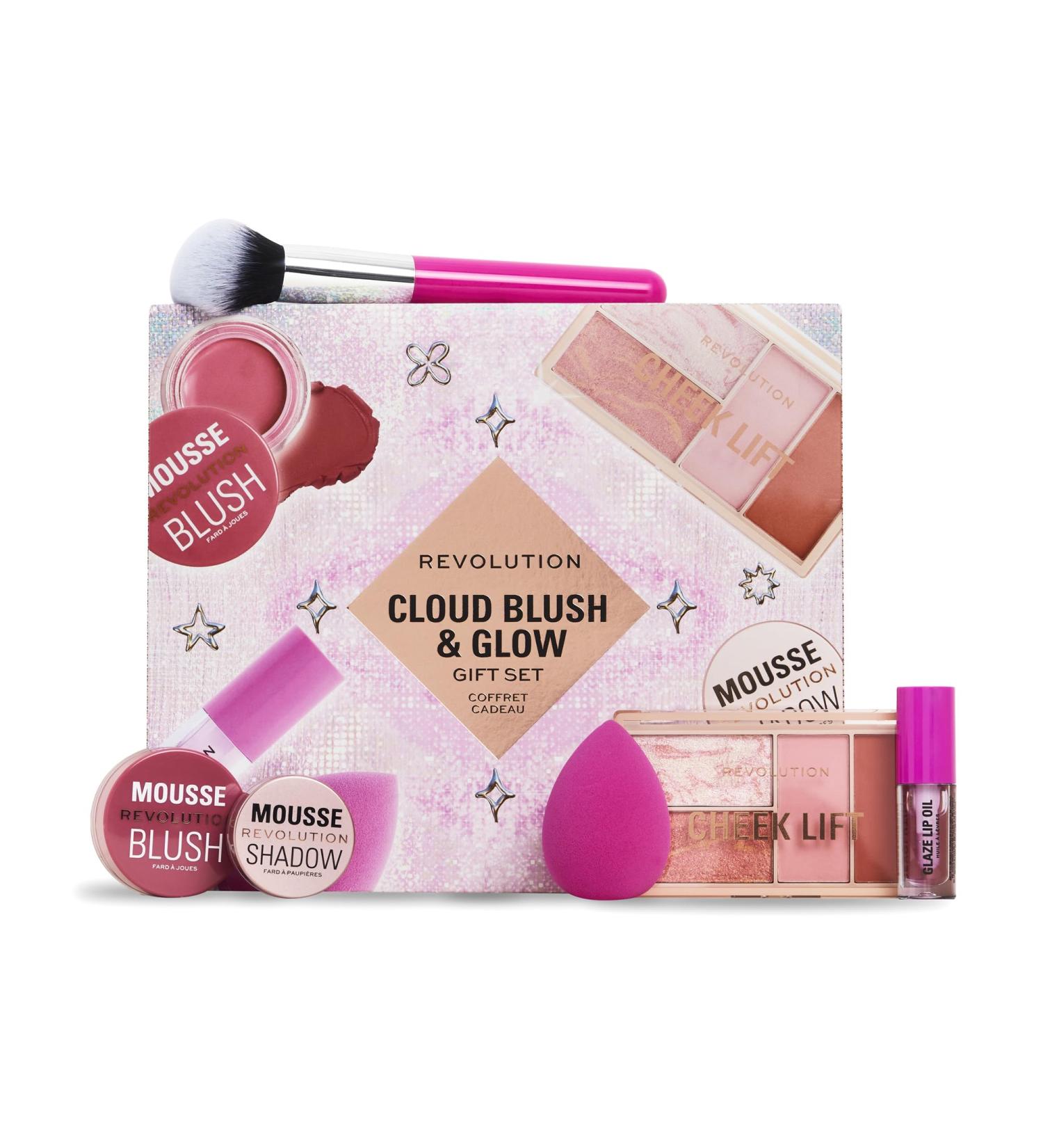 Revolution Beauty Cloud Blush & Glow Highlight Makeup Gift Set 6-Piece Holiday Set with Eyeshadows Blush & Nourishing Lip Oils Vegan & Cruelty-Free