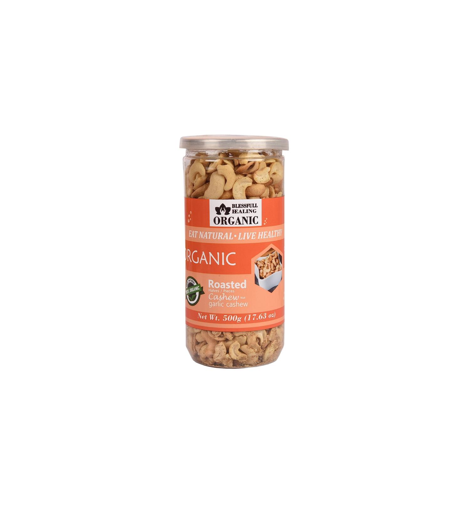 Blessfull Healing Organic Natural Vegan Garlic Roasted Halves/Pieces Cashew Nuts Crunchy Kaju 500 Gram - Buy Online on GoSupps.com