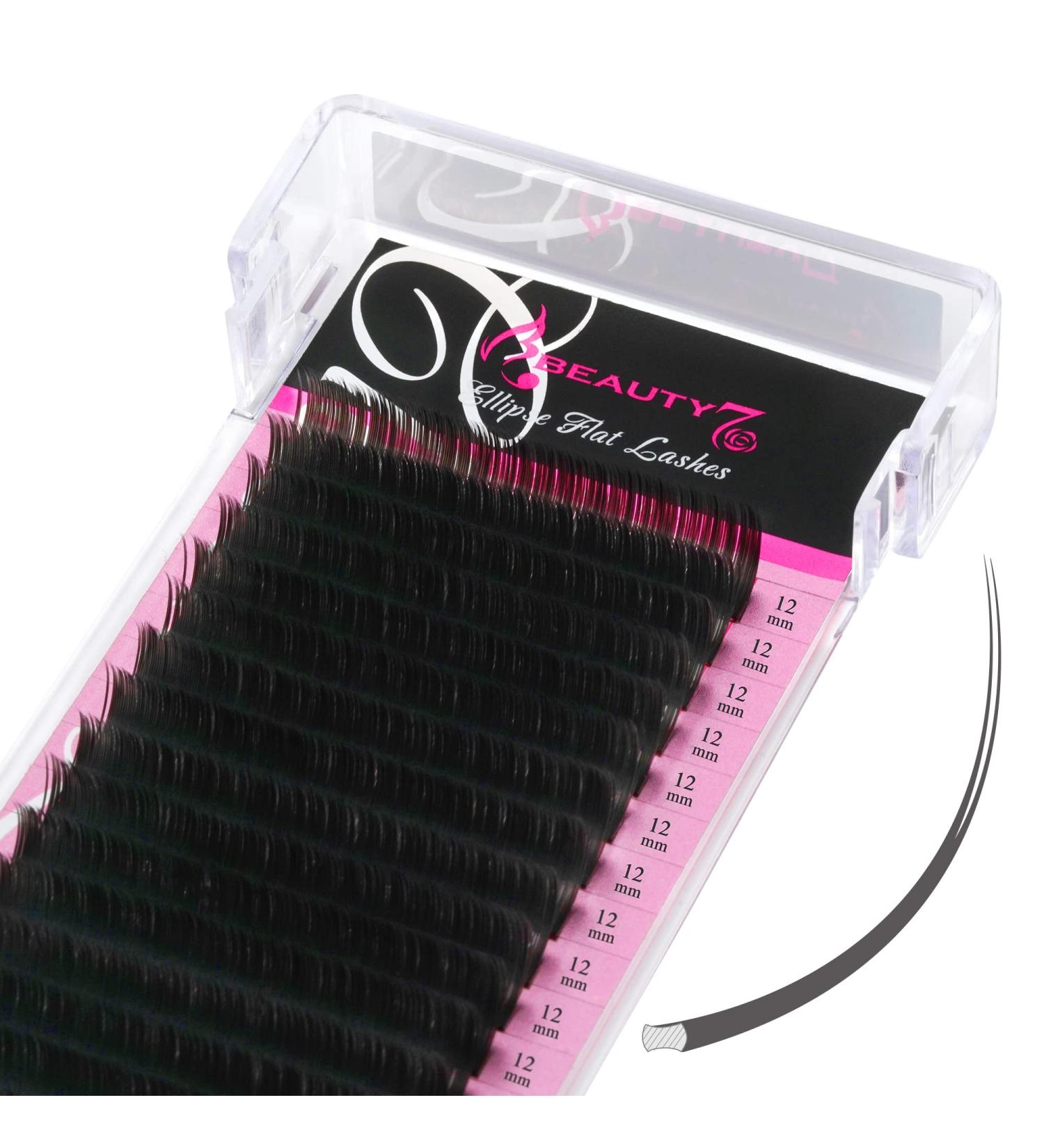 Buy Beauty7 Flat Lash Extensions - Ellipse Individual Volume Eyelashes 12mm D Curl 16 Rows Split Tips - International Shipping Available - Buy Online on GoSupps.com