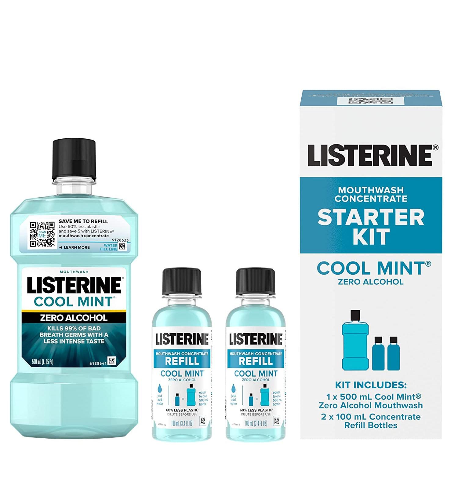 Listerine Zero Alcohol Mouthwash Concentrate Starter Kit - 1 x 500 mL & 2 x 100 mL - Buy Online on GoSupps.com