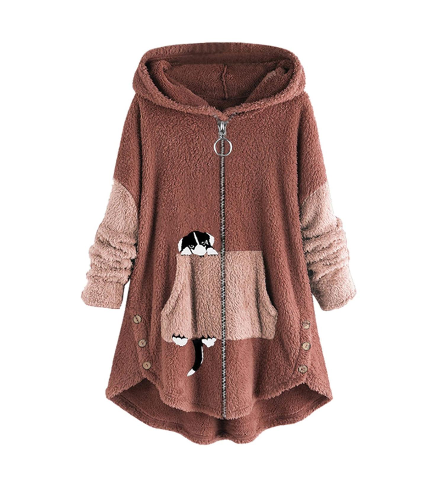 Shop Hanxiulin Oversized Fleece Jacket for Women | Cozy Warm Lined Winter Coat with Hood - Perfect for Cold Weather | Available in 3XL Pink - Buy Online on GoSupps.com