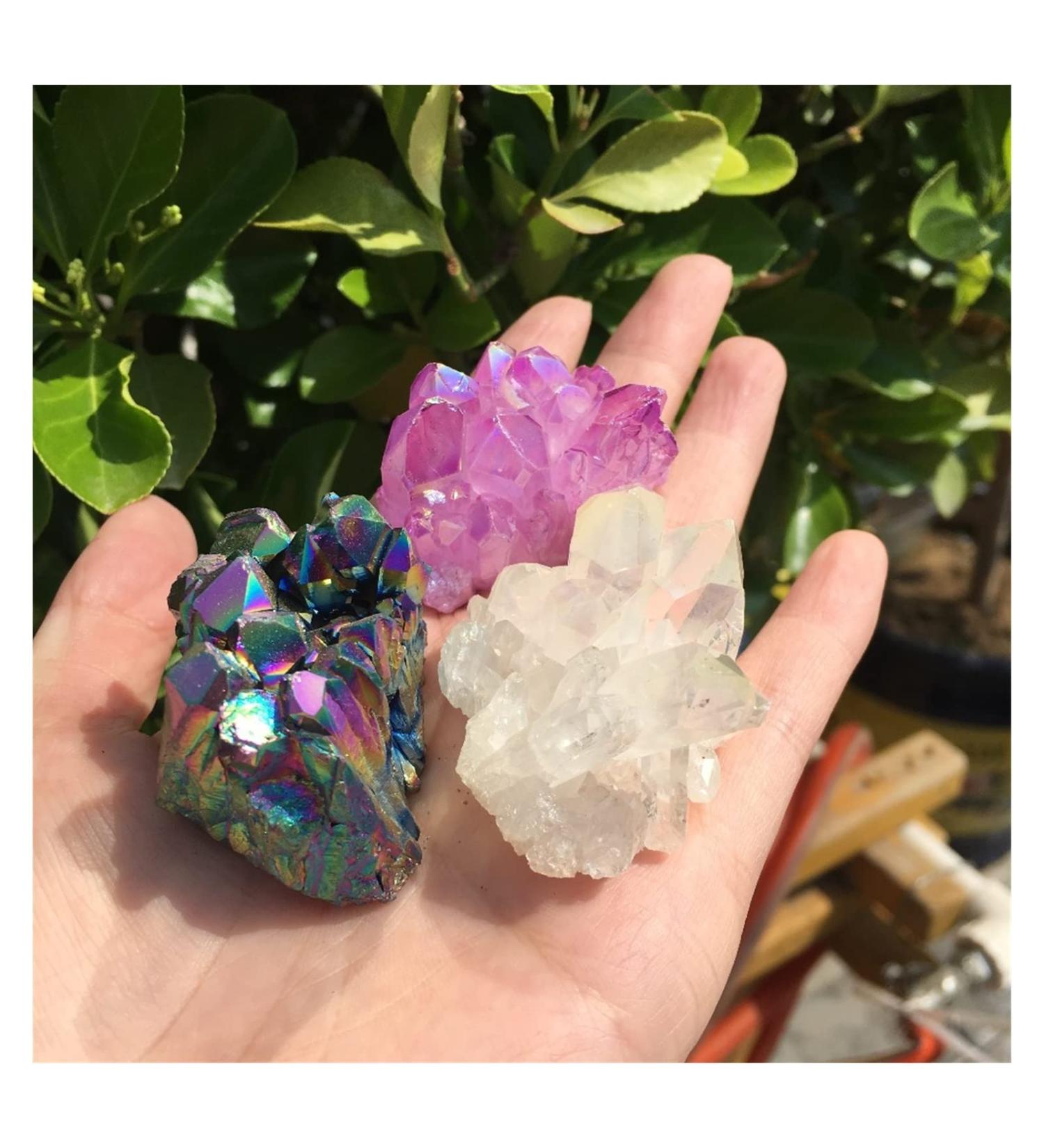 3pcs Aura Angel Crystal Cluster Natural Titanium Coating Gemstone Quartz Cluster Home Decor 110-120g Decoration - Buy Online on GoSupps.com