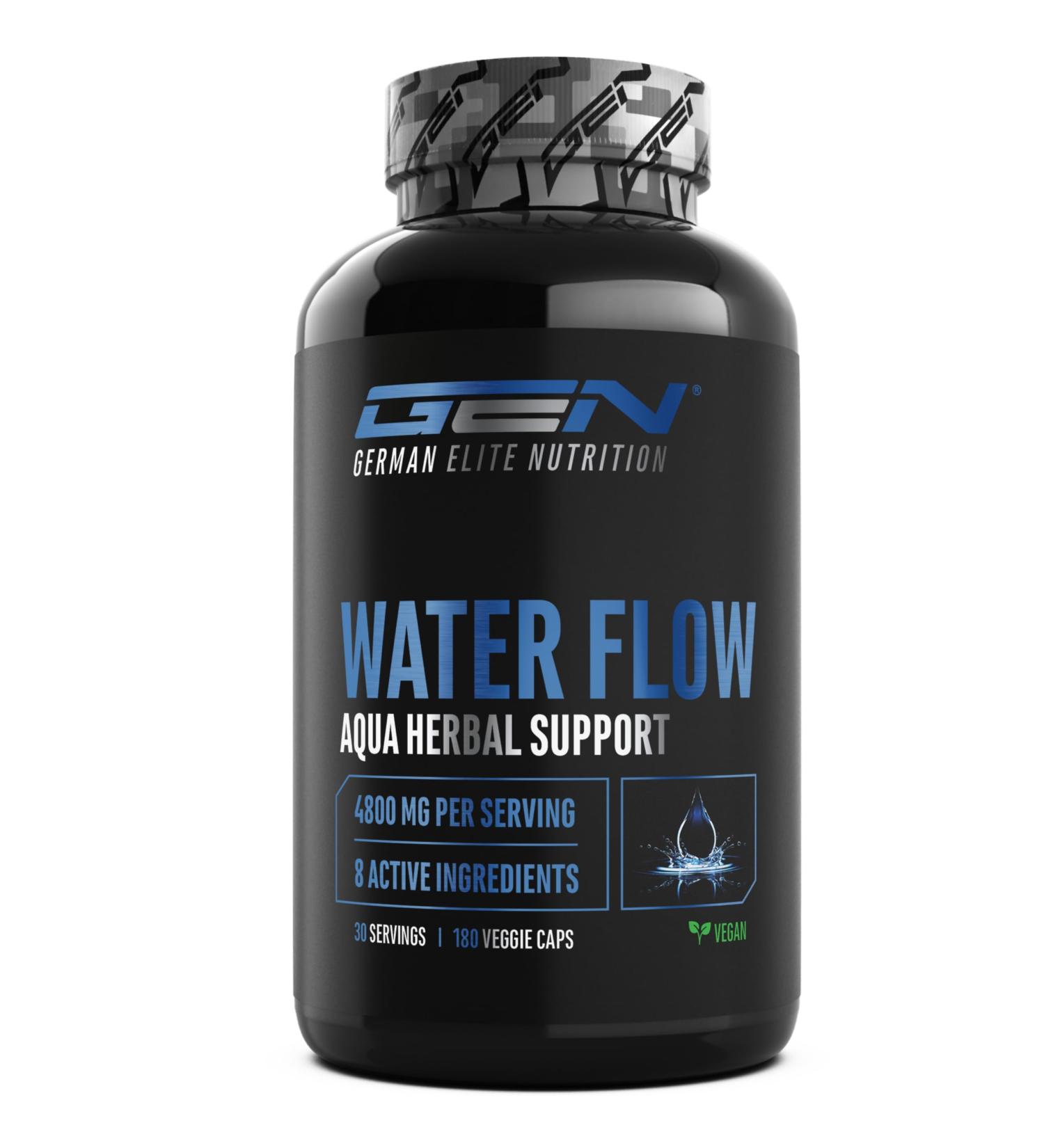 GEN GERMAN ELITE NUTRITION Water Flow Complex - 180 capsules - With nettle dandelion green tea artichoke and cranberry - Tablet-free plant-based formula - Buy Online on GoSupps.com