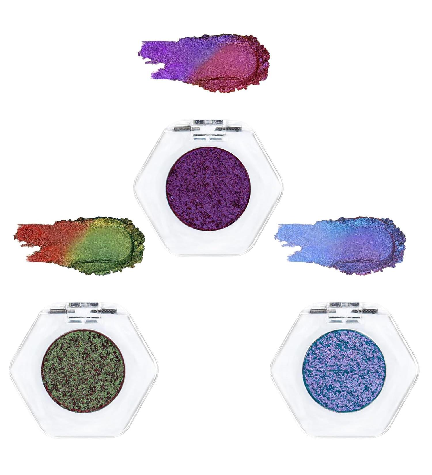 Adriana Nicole Cosmetics Eyeshadow Double Chrome Eye Shadow Ethereal Single Color-shifting Eyeshadow Adriana Nicole Eyeshadow Eyeshadow with Exquisite Glitters (3Pcs B) - Buy Online on GoSupps.com