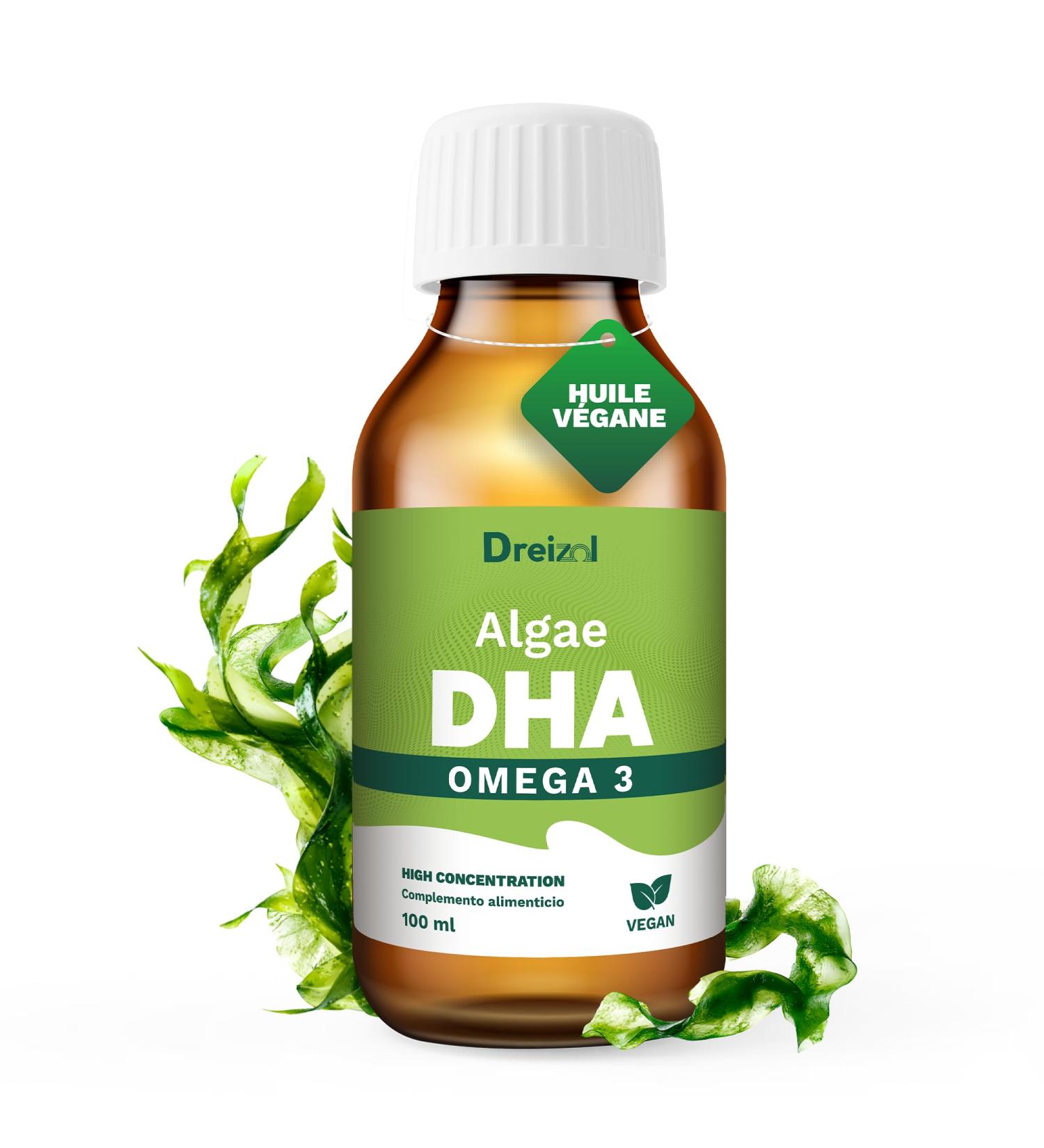 Dreizol DHA Algae - Omega-3 Highly Dosed Micro-Algae - Vegan DHA with Vitamin E - Lemon Mint Flavour - Gluten and Lactose Free - 100ml - Buy Online on GoSupps.com
