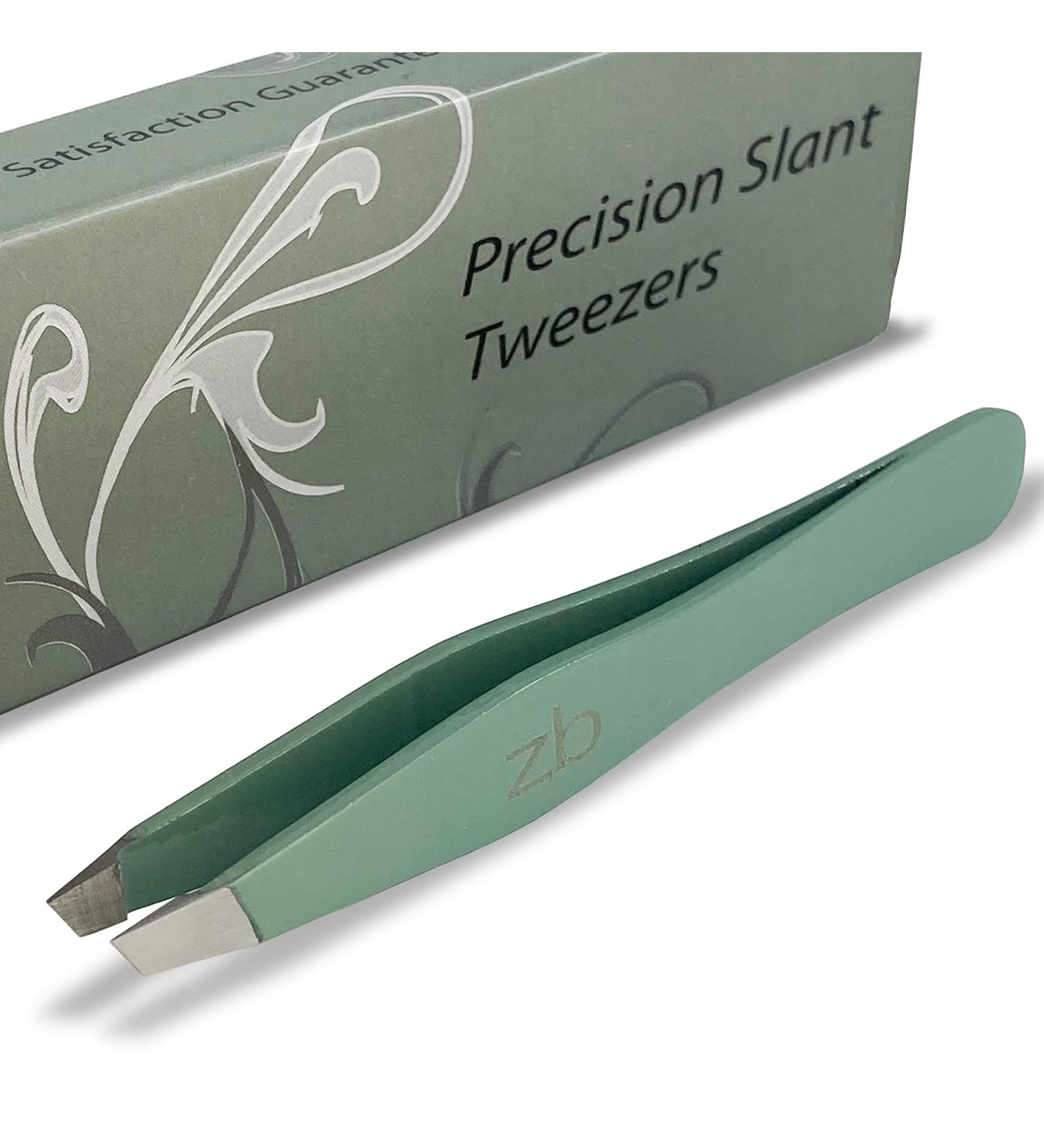 Surgical Grade Stainless Steel Tweezers - Slant Tip for Eyebrow Shaping & Hair Removal - Protective Pouch Included (Sage) - Buy Online on GoSupps.com