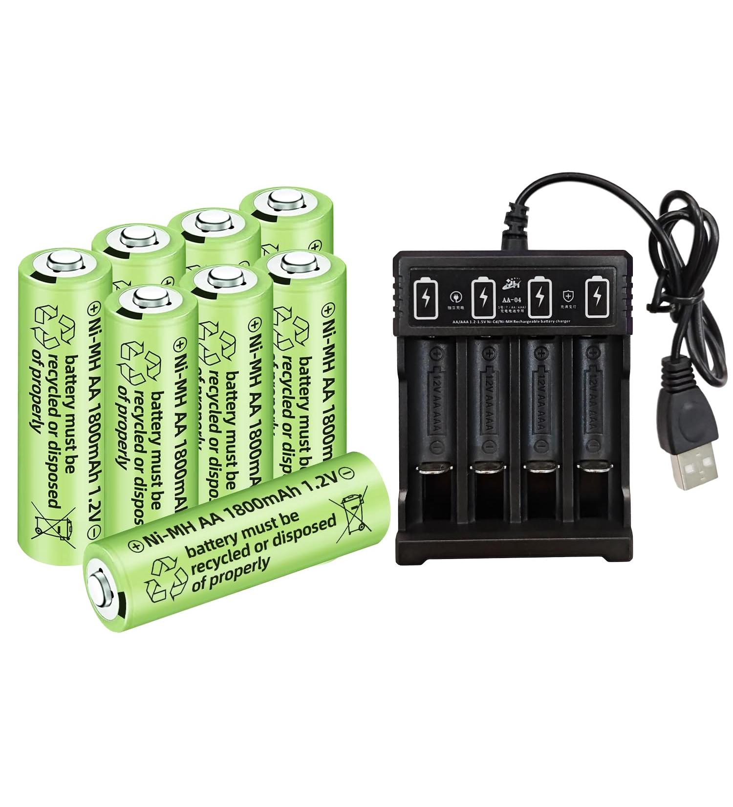 AMZZN 1.2V 1800mAh Ni-MH AA Rechargeable Battery for Outdoor Solar Lights Garden Lamp Wireless Microphones Electric Toys Remote Mice Calculators Razors Keyboards (8PCS Battery+Charger) - Buy Online on GoSupps.com