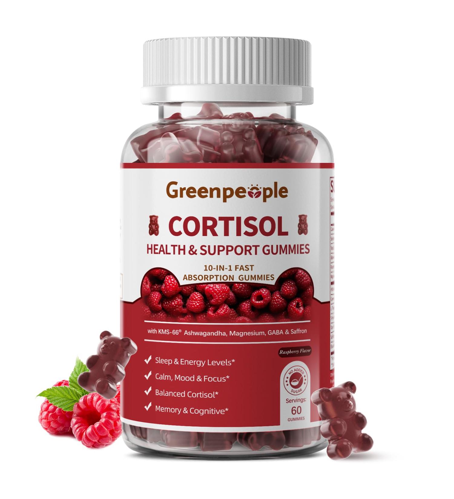 GREENPEOPLE Cortisol Supplements for Women & Men - Cortisol Reducer Detox Manager w/KSM-66 Ashwagandha/Magnesium/L-theanine/GABA/Vitamin B6 for Mood/Sleep/Stress Relief 60 CT Raspberry Flavor Gummies 60 Count (Pack of 1) - Buy Online on GoSupps.com