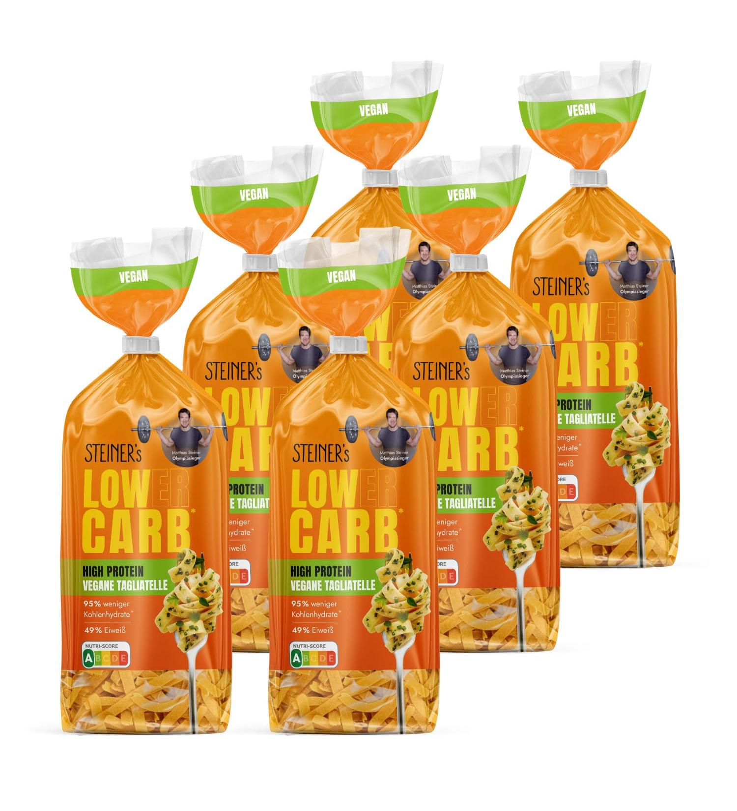 Steiners High Protein Tagliatelle - Low Carb High Fiber Pasta | 95% Less Carbs | 49g Protein | 6x250g - Shop Internationally - Buy Online on GoSupps.com