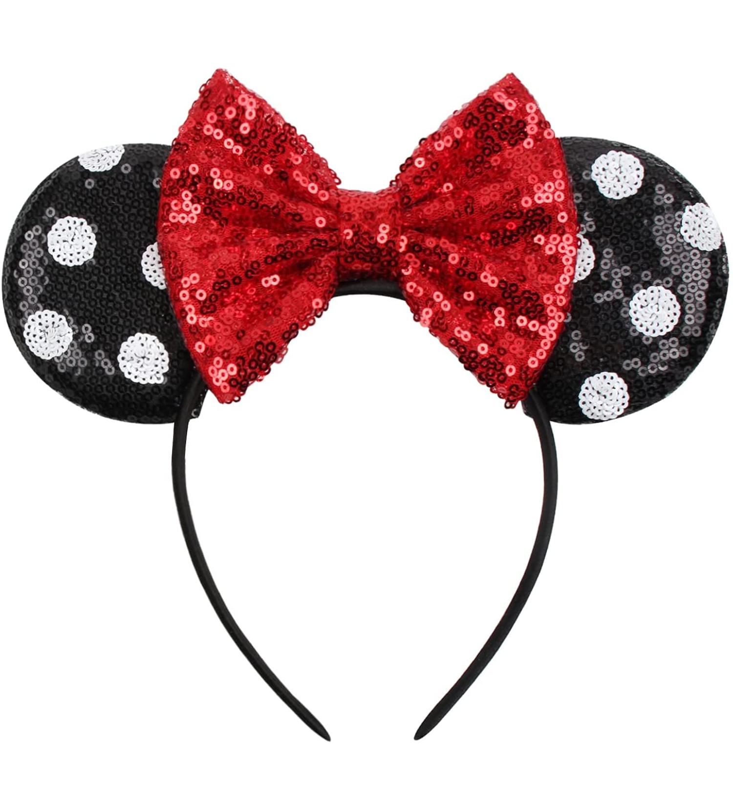 Black Dot Mouse Ears Headband with Bow and Sequins for Girls & Women - Perfect for Parties & Cosplay - Buy Online on GoSupps.com