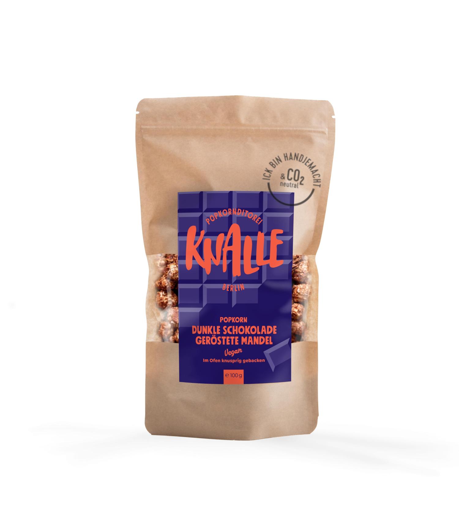 Popkor Documentary Knalle GmbH Dark Chocolate & Almond Popcorn | Sweet & Crispy Cinema Snacks - 100g - Buy Online on GoSupps.com