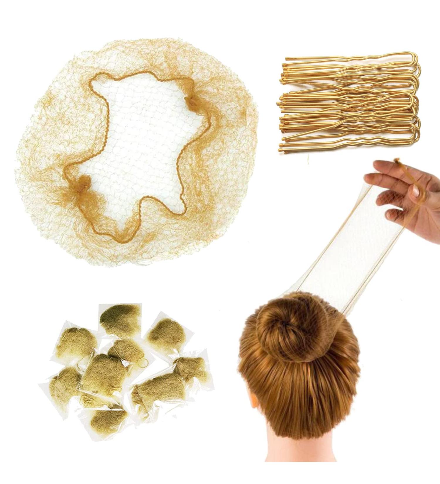 Blonde Ballet Hair Nets 50Pcs with Bobby Pins - Elastic Mesh Bun Nets for Girls Dancer Catering - Buy Online on GoSupps.com