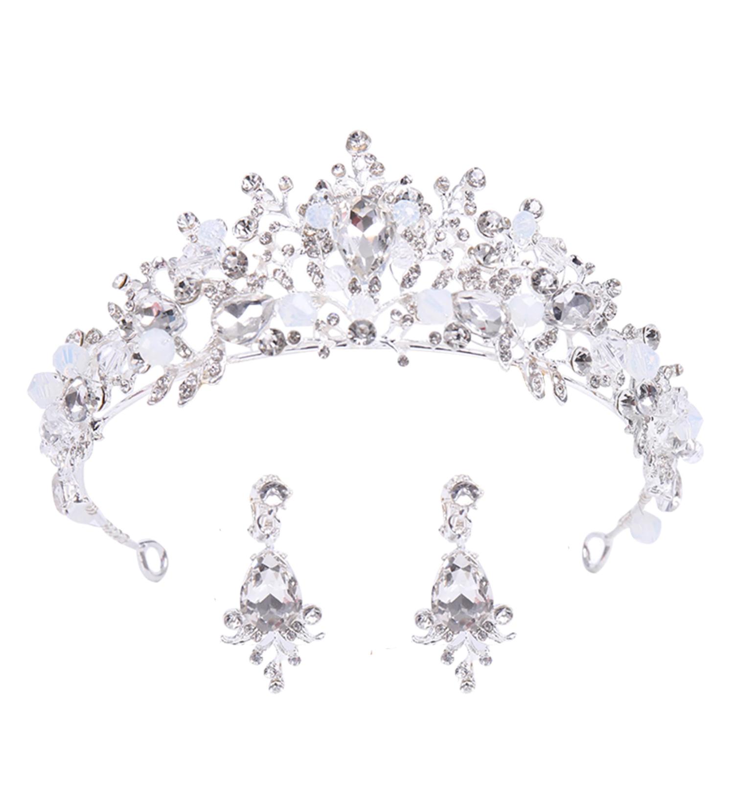 Silver Crown Set for Women: Tiara with Rhinestones, Bachelorette Sash, and Earrings - Bridal Tiaras and Crowns - Bachelorette Party Accessory (7pc) - Buy Online on GoSupps.com