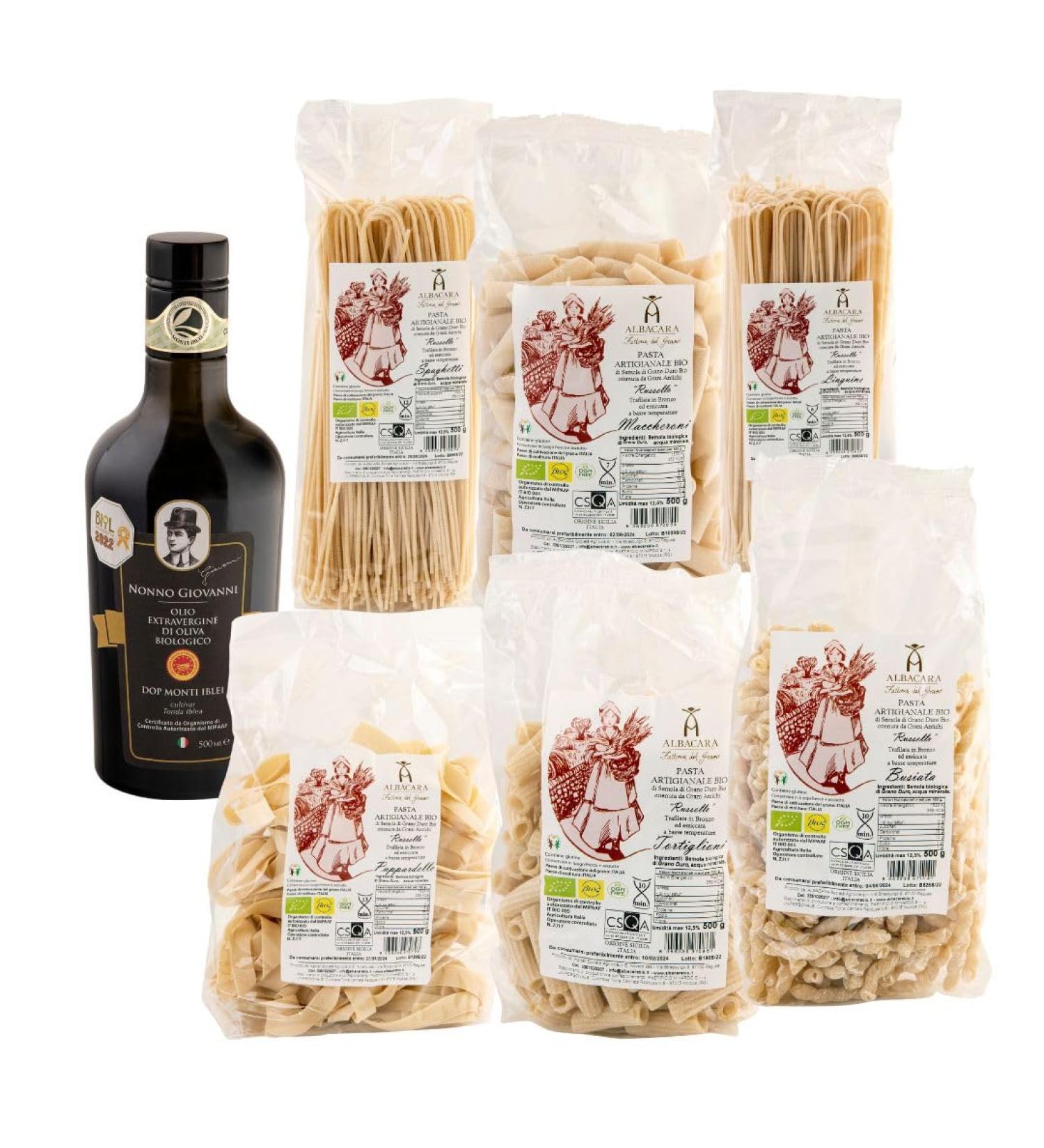 Albacara Bio Box-EVO Oil Grandfather Giovanni and Mediterranean pasta with ancient grains from Sicily - Buy Online on GoSupps.com