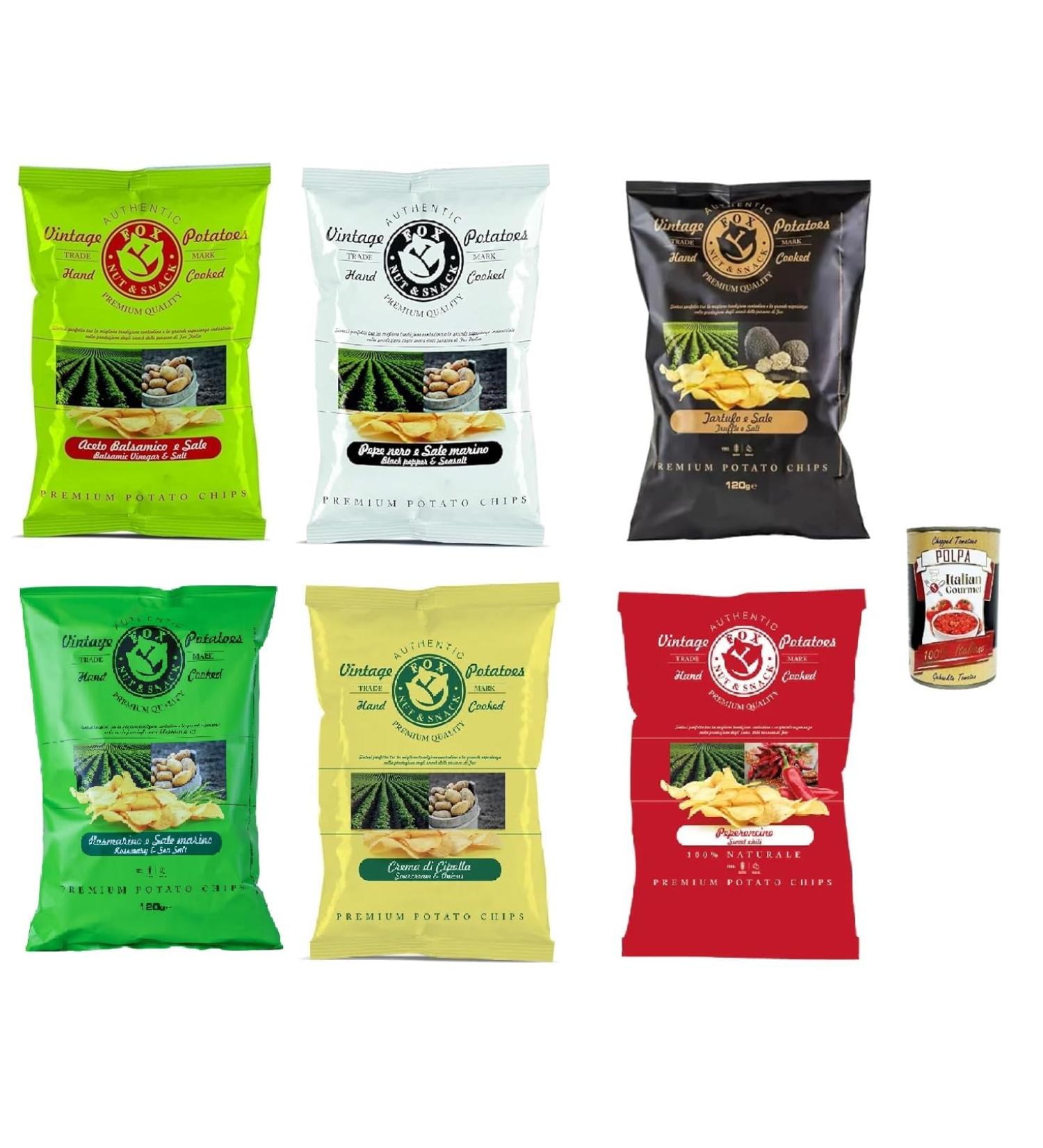  Italian Gourmet E.R. Fox Natural Quality Vintage Pack of 6 Handmade Italian Potato Chips 6 x 120g + Italian Gourmet Polpa 400g - Buy Online on GoSupps.com