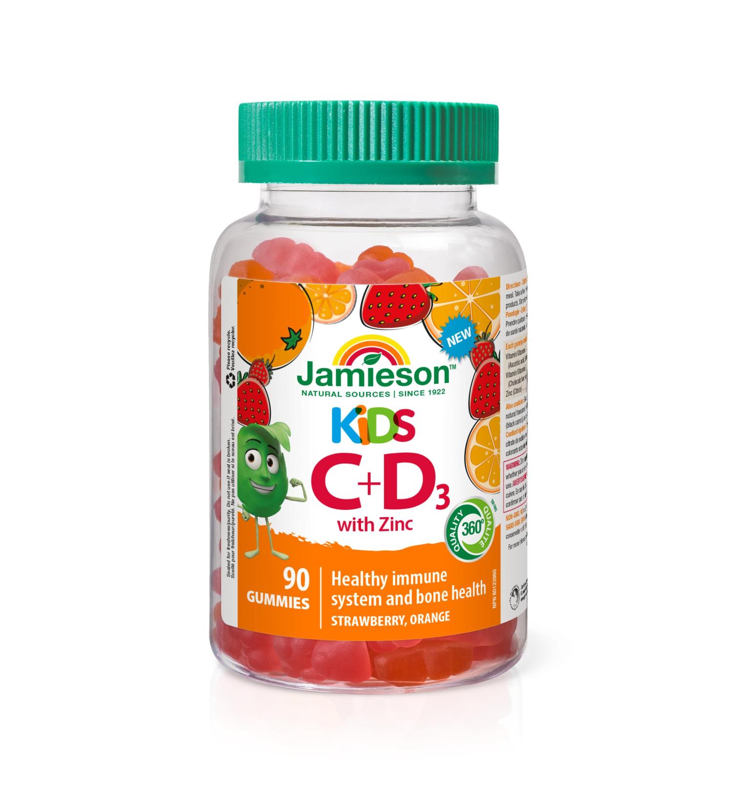 Jamieson Kids Vitamin C + D3 with Zinc Gummies 90 Count Strawberry & Orange Flavours - Buy Online on GoSupps.com