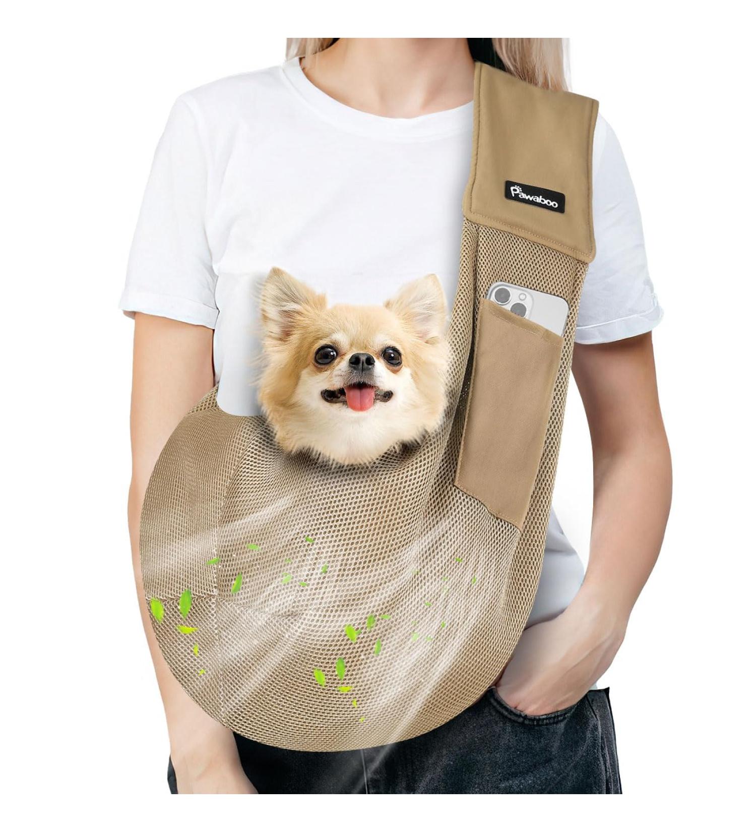Pawaboo Dog Carrier Bag - Portable Mesh Pet Shoulder Bag for Small Dogs & Cats (Up to 14lbs) - Ideal for Outdoor Travel - Khaki - Buy Online on GoSupps.com