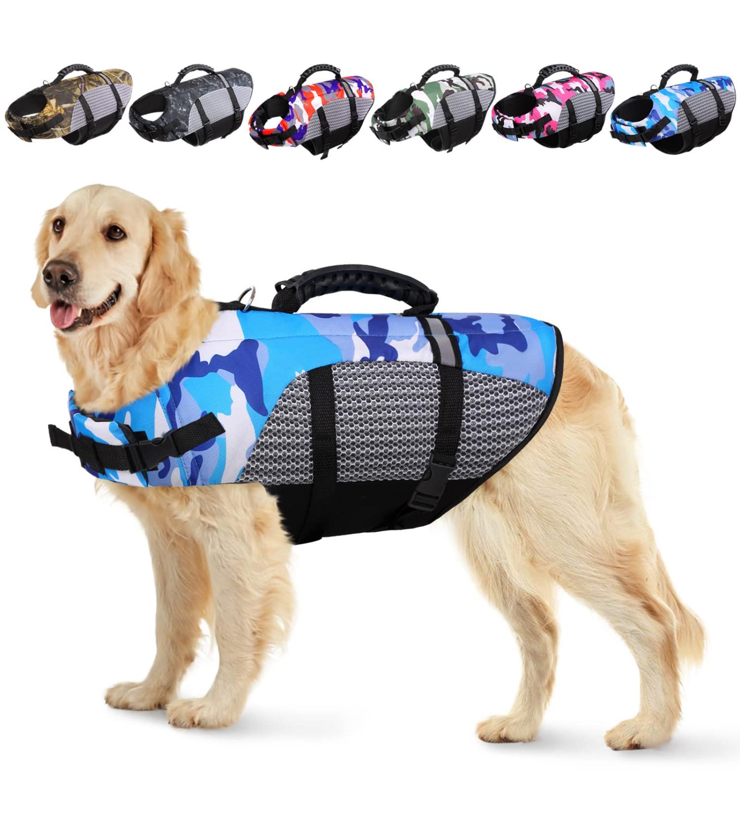 KOESON Dog Life Jacket | X-Large Blue Ripstop Pet Safety Vest with Rescue Handle | Adjustable, Enhanced Buoyancy | Camouflage Swimsuit Preserver for Small, Medium, Large Dogs - Buy Online on GoSupps.com